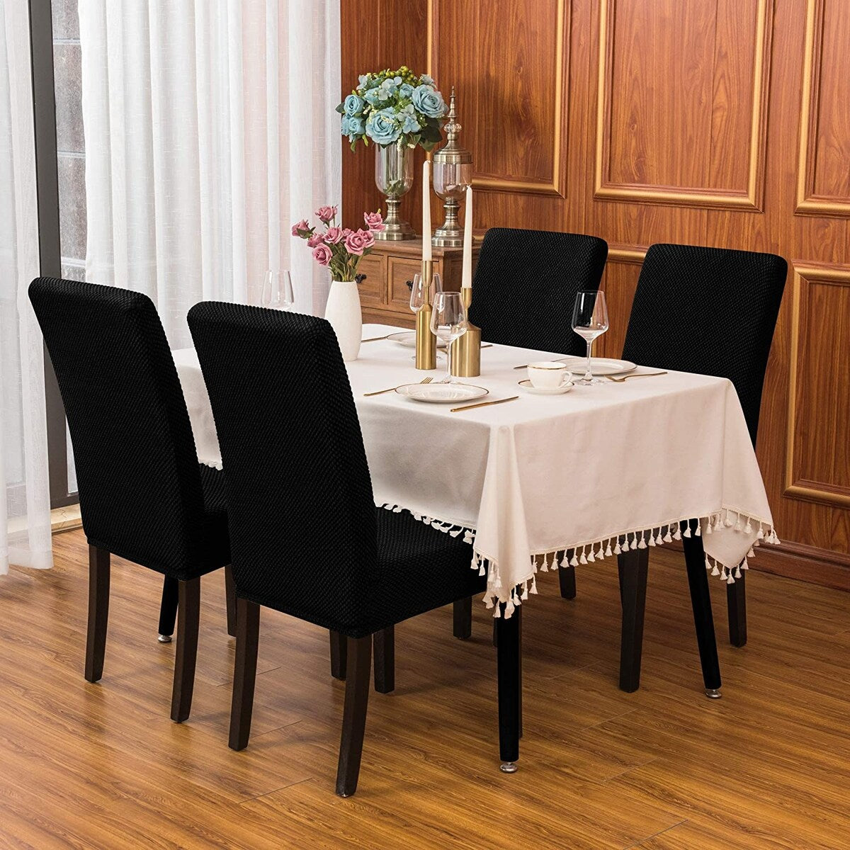 Subrtex 4 PCS Stretch Dining Chair Slipcover Textured Grain Cover