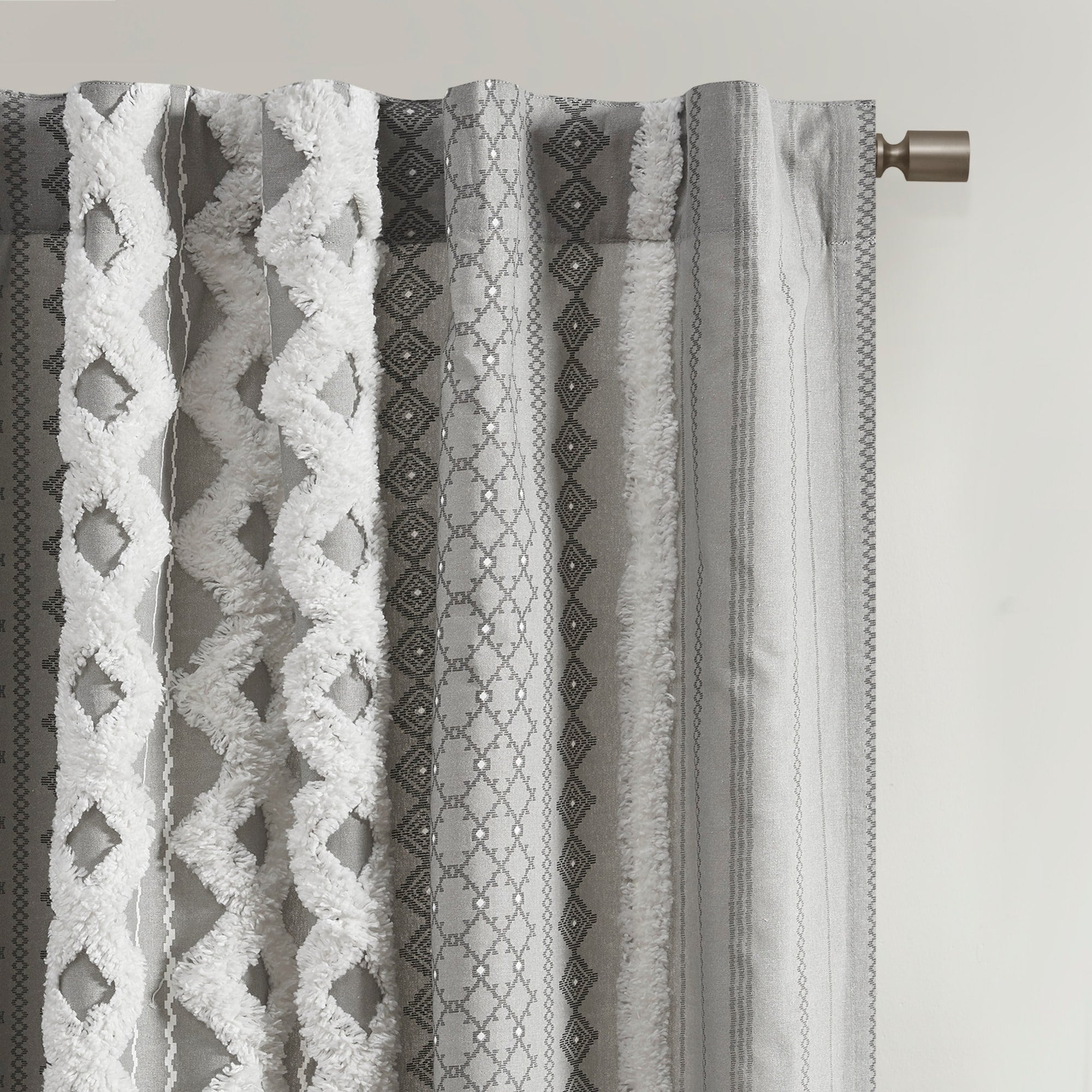 INK+IVY Imani Cotton Printed Curtain Panel with Chenille Stripe and Lining