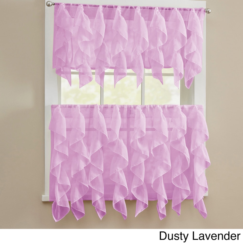 Chic Sheer Voile Vertical Ruffled Tier Window Curtain Valance and Tier