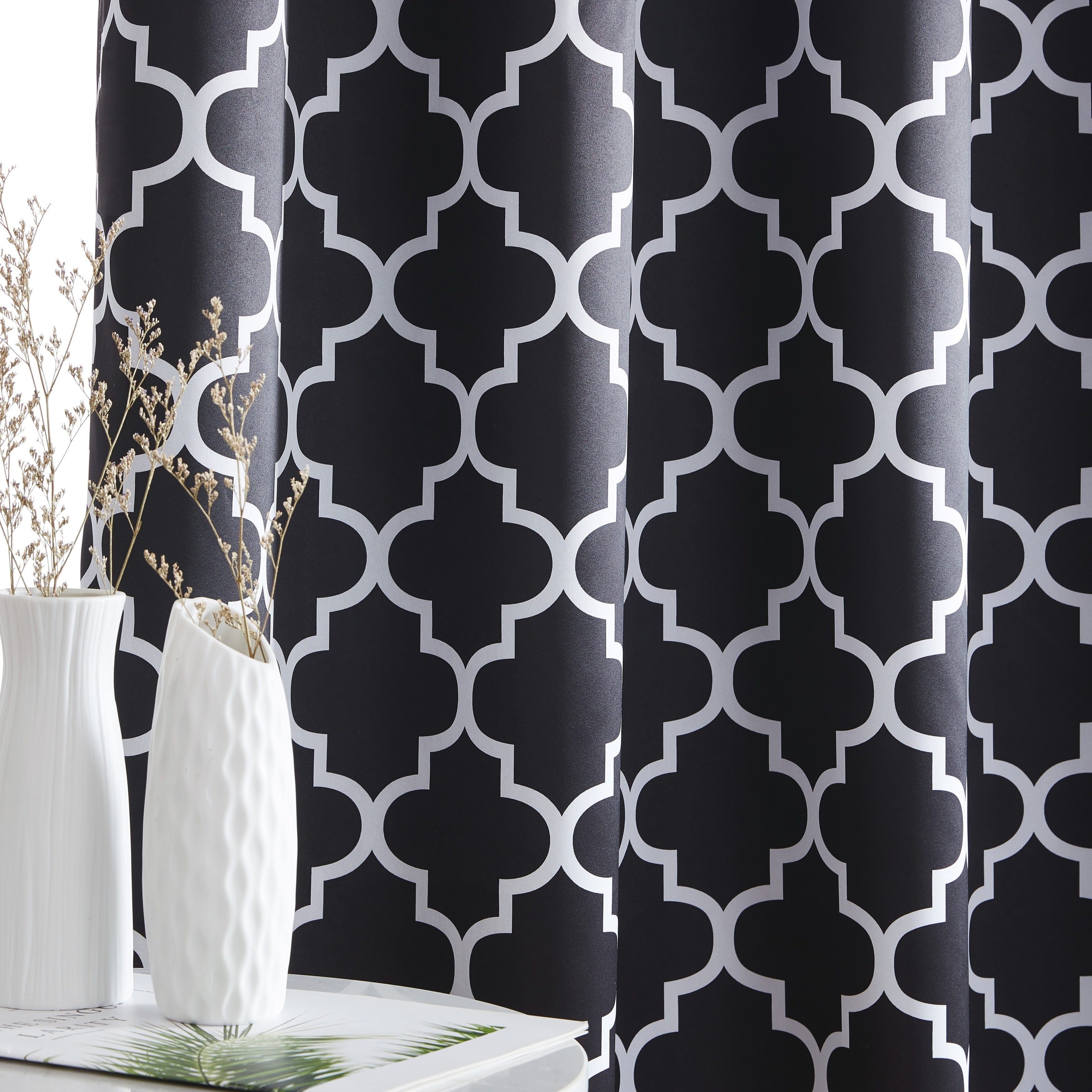 HLC.me Lattice Geometric Blackout Thermal Privacy Room Darkening Grommet Window Drapes Curtain Panels - Set of 2