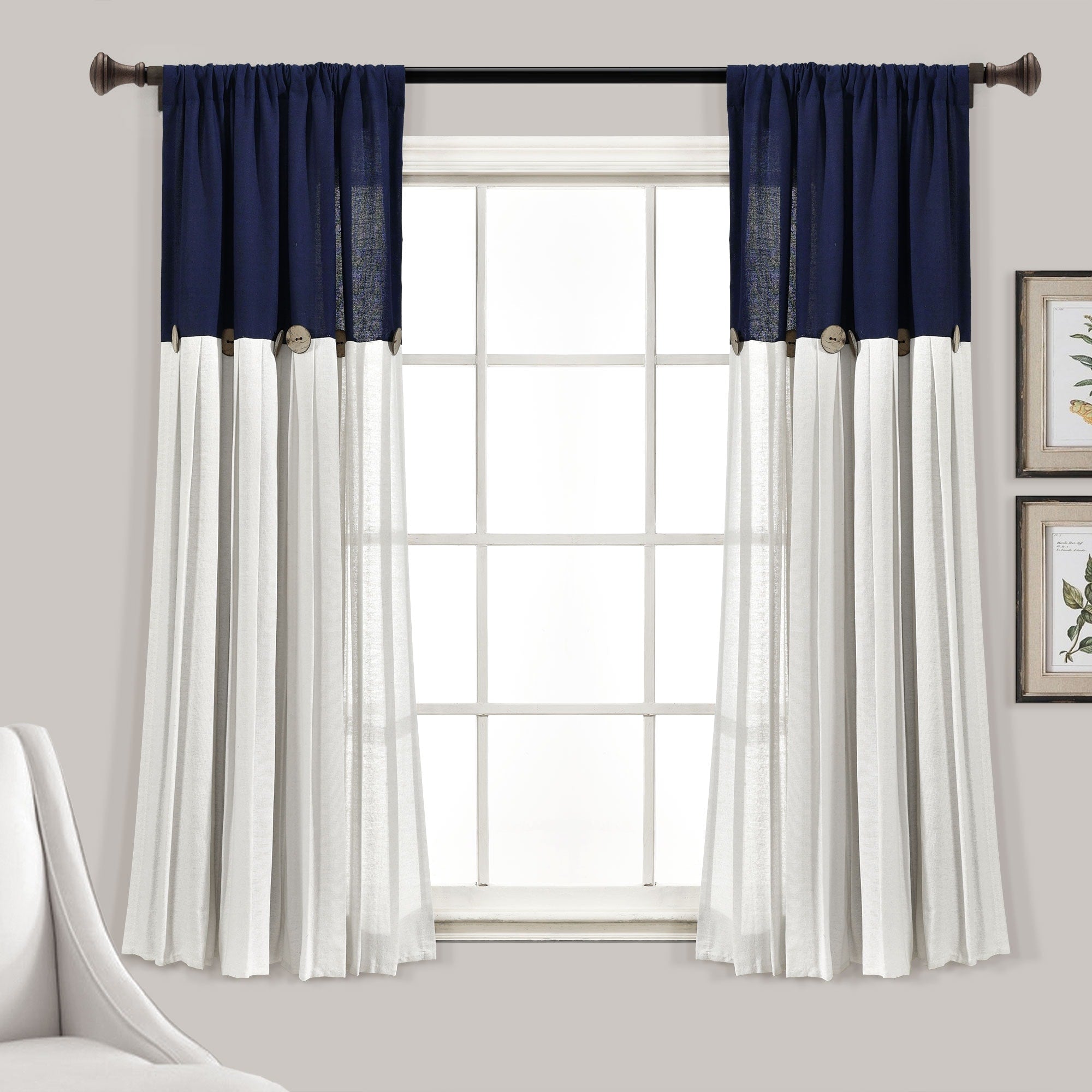 Lush Decor Linen Button Single Panel Window Curtain