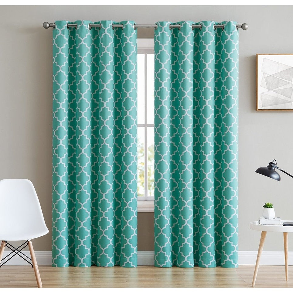 HLC.me Lattice Geometric Blackout Thermal Privacy Room Darkening Grommet Window Drapes Curtain Panels - Set of 2