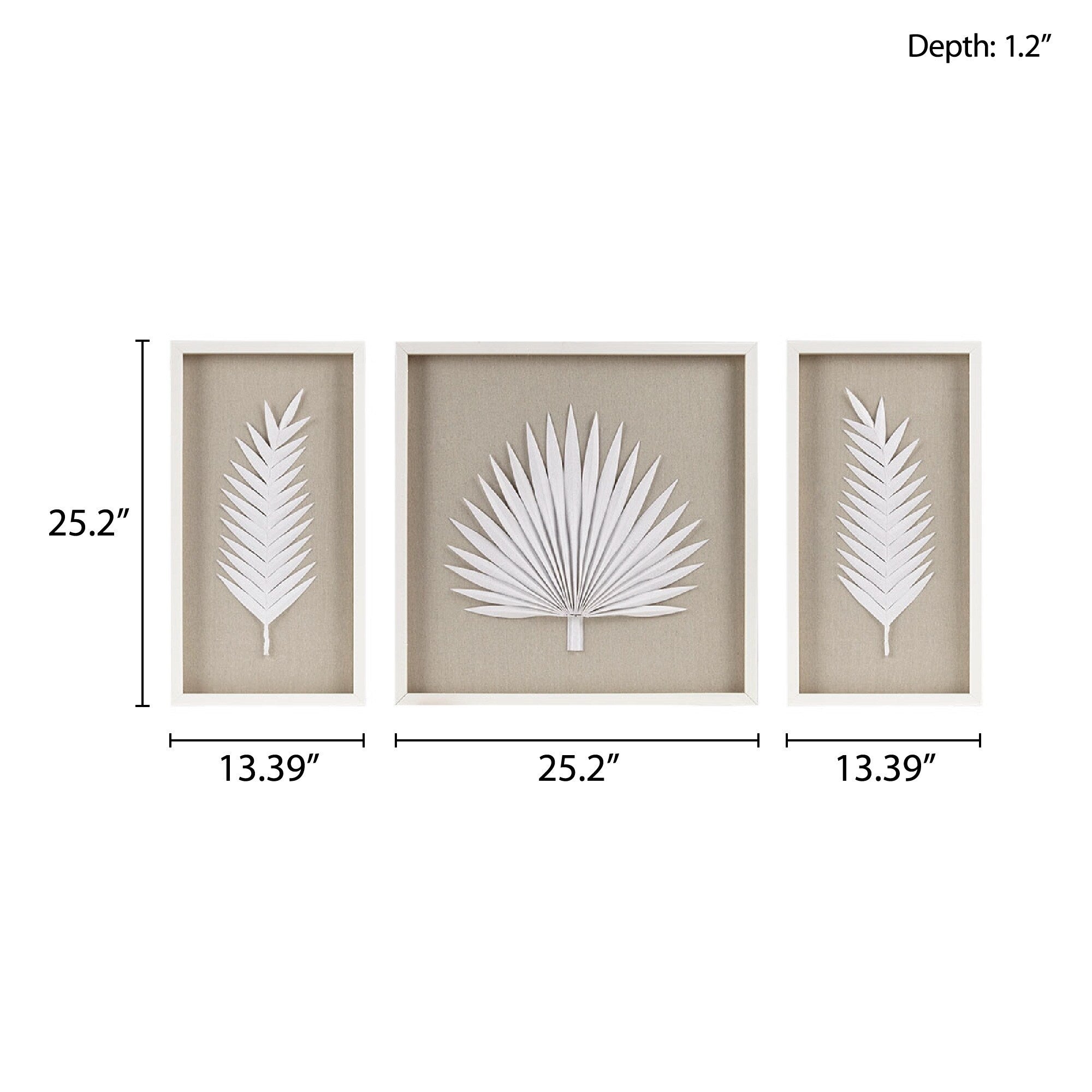 Madison Park Sabal Handmade Framed Rice Paper Palm Leaves 3-piece Shadowbox Wall Decor Set - Off White