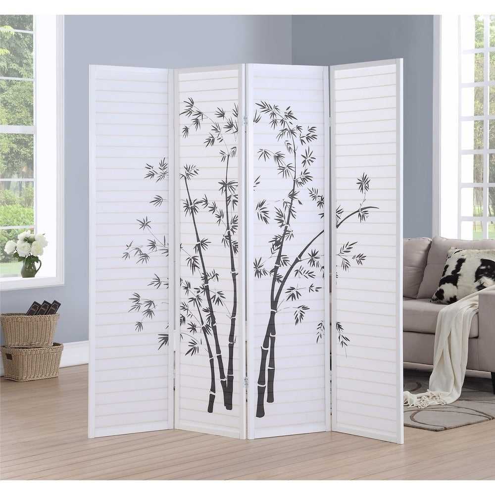 Roundhill Furniture Bamboo Print 4-Panel Framed Room Screen/Divider