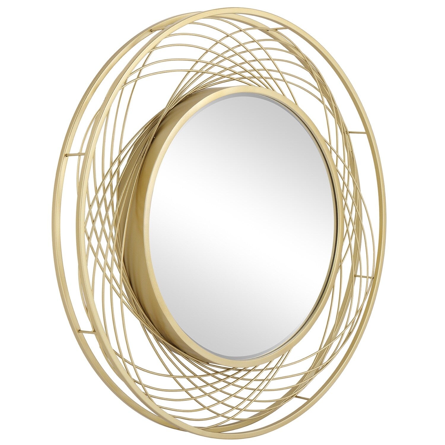 MacLuu Gold Art Round Mirror with Metal Wire Frame - 27.56 W x 27.56 H x 2.76 D