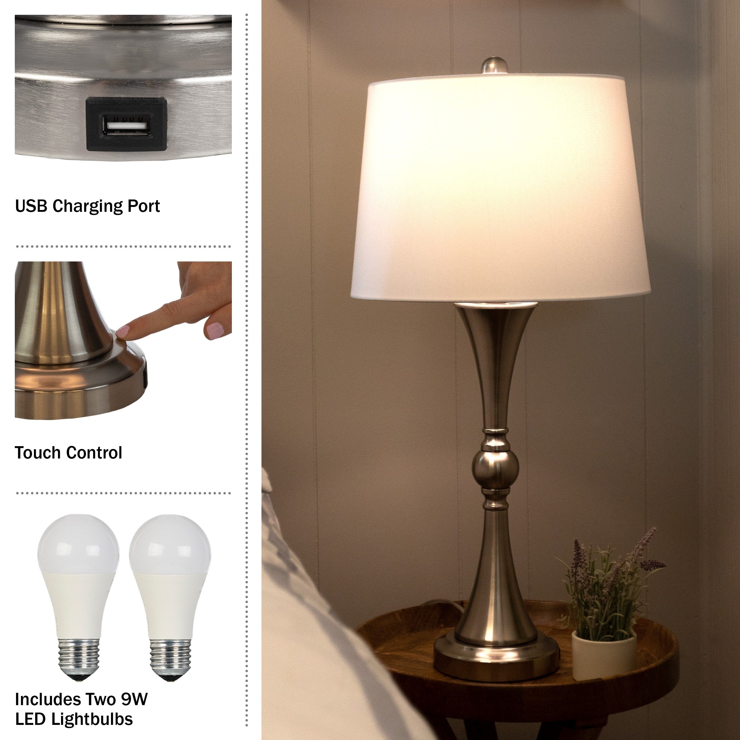 Lavish Home Table Lamps Set with USB Ports