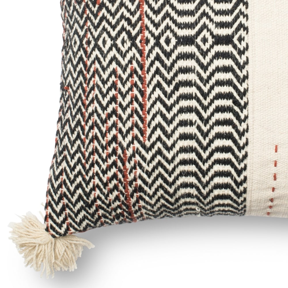 Woven Ivory/ Black Bohemian Geometric 22 x 22 Throw Pillow or Pillow Cover