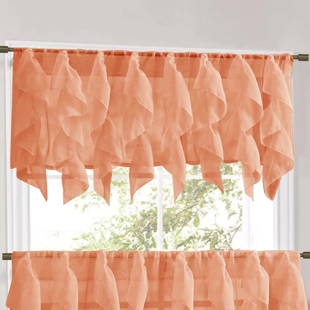 Sweet Home Collection Spice Vertical Ruffled Waterfall Valance and Curtain Tiers