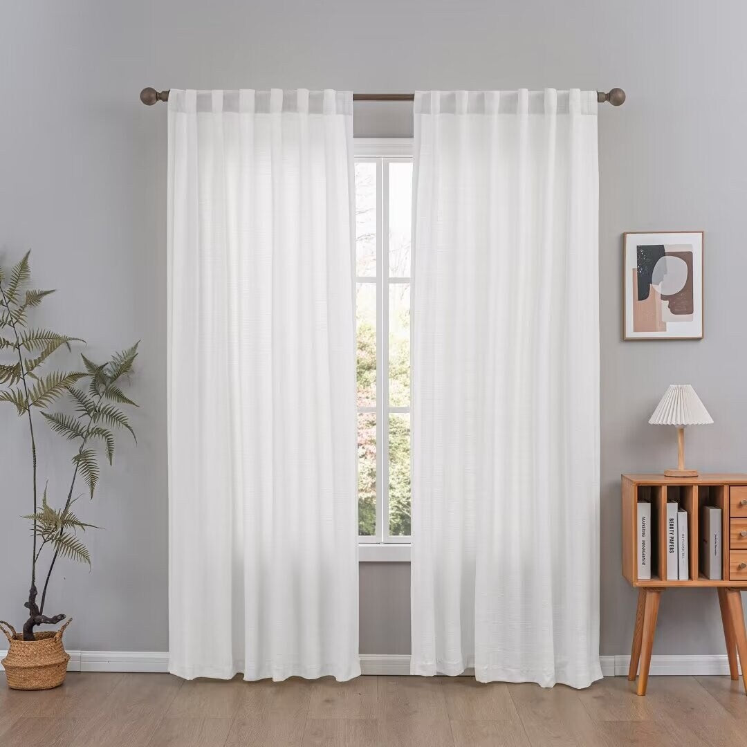 Cotton Blend Light Filtering Textured Back Tab/Rod Pocket Curtain Pair (Set of 2)