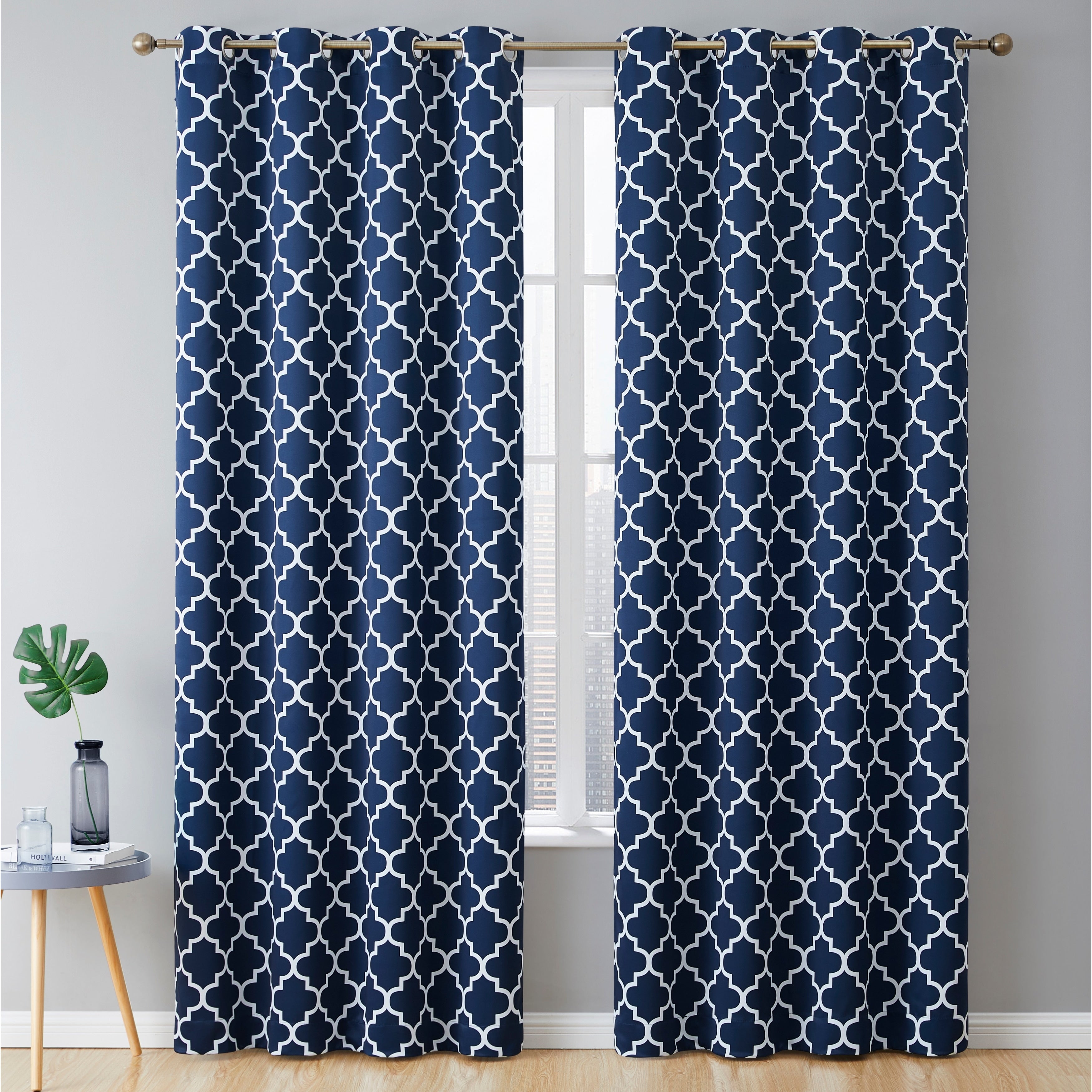 HLC.me Lattice Geometric Blackout Thermal Privacy Room Darkening Grommet Window Drapes Curtain Panels - Set of 2