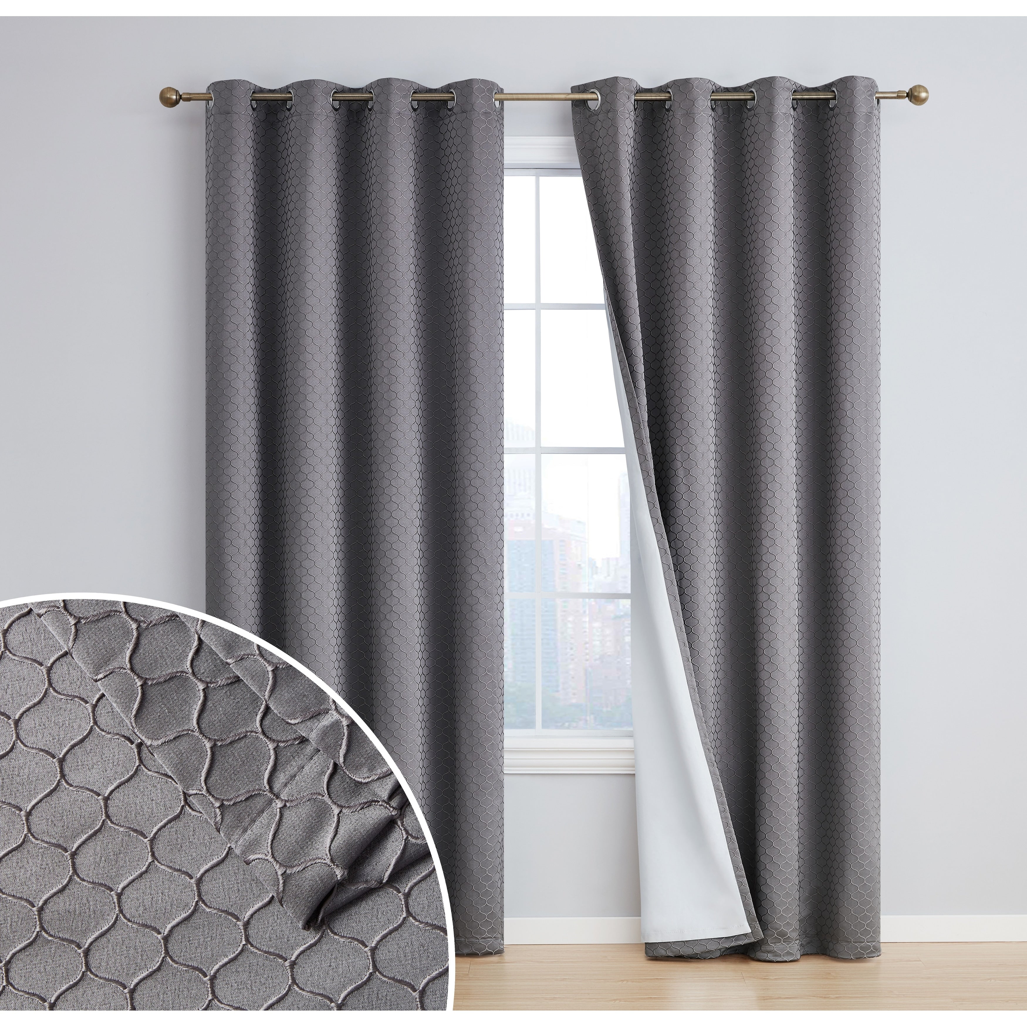 HLC.me Sienna Pattern 100% Complete Blackout Thermal Insulated Double Layer Window Curtain Grommet Panels, Set of 2