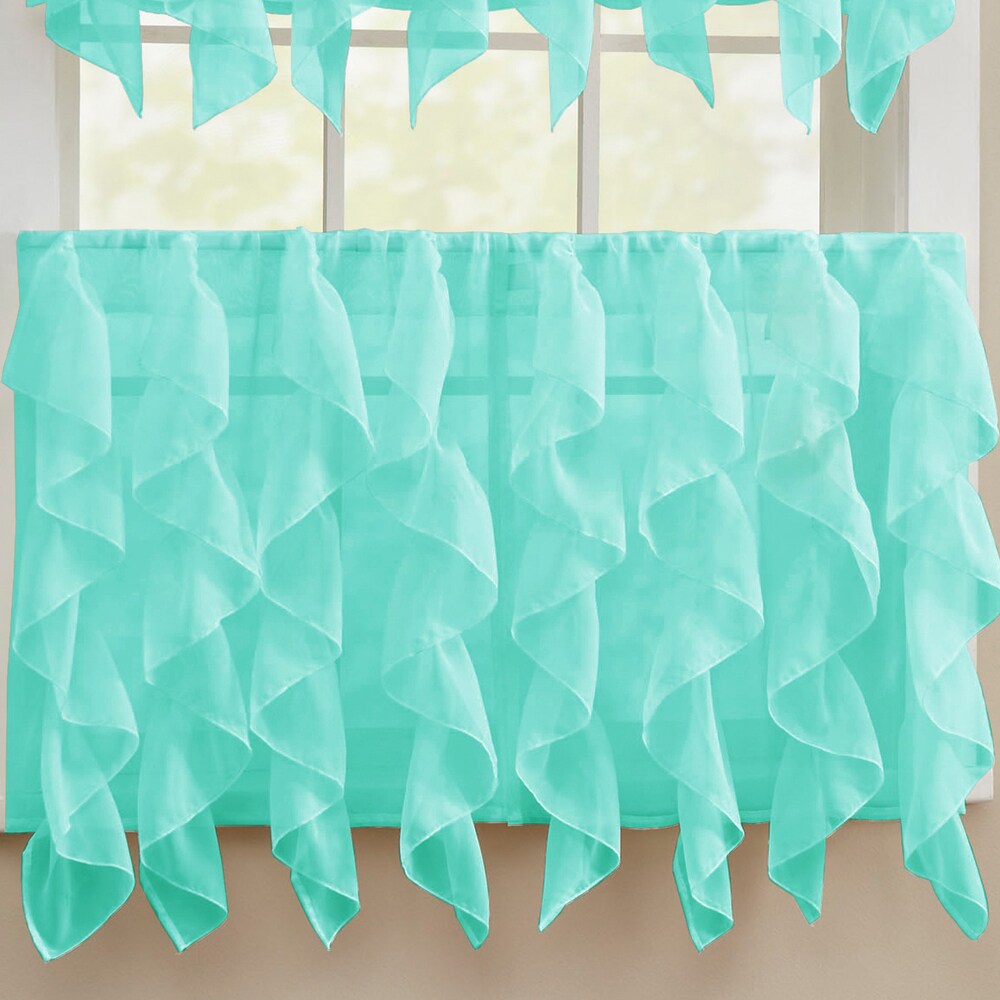 Chic Sheer Voile Vertical Ruffled Tier Window Curtain Valance and Tier