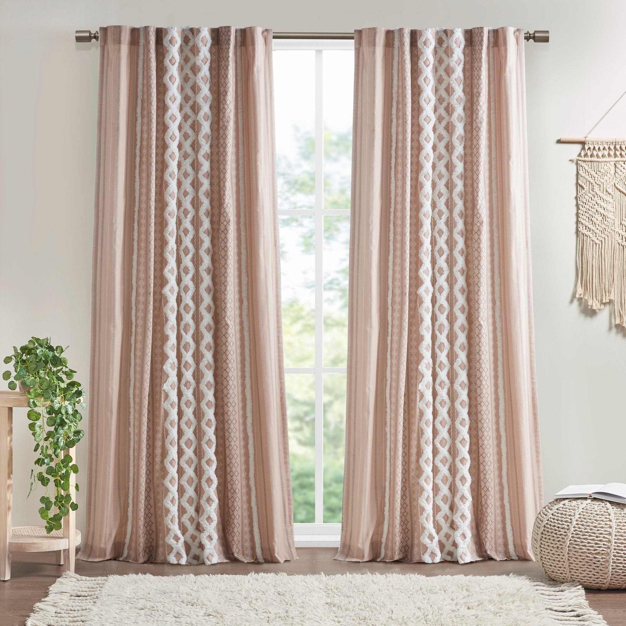 INK+IVY Imani Cotton Printed Curtain Panel with Chenille Stripe and Lining