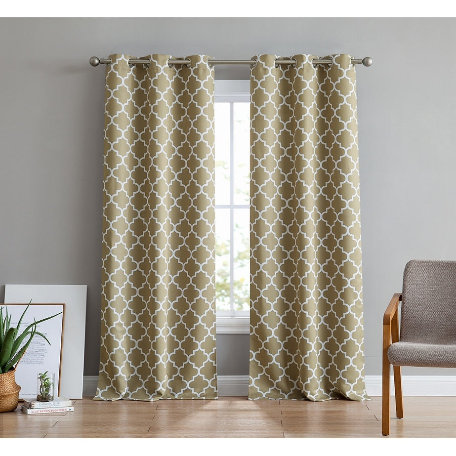 HLC.me Lattice Geometric Blackout Thermal Privacy Room Darkening Grommet Window Drapes Curtain Panels - Set of 2