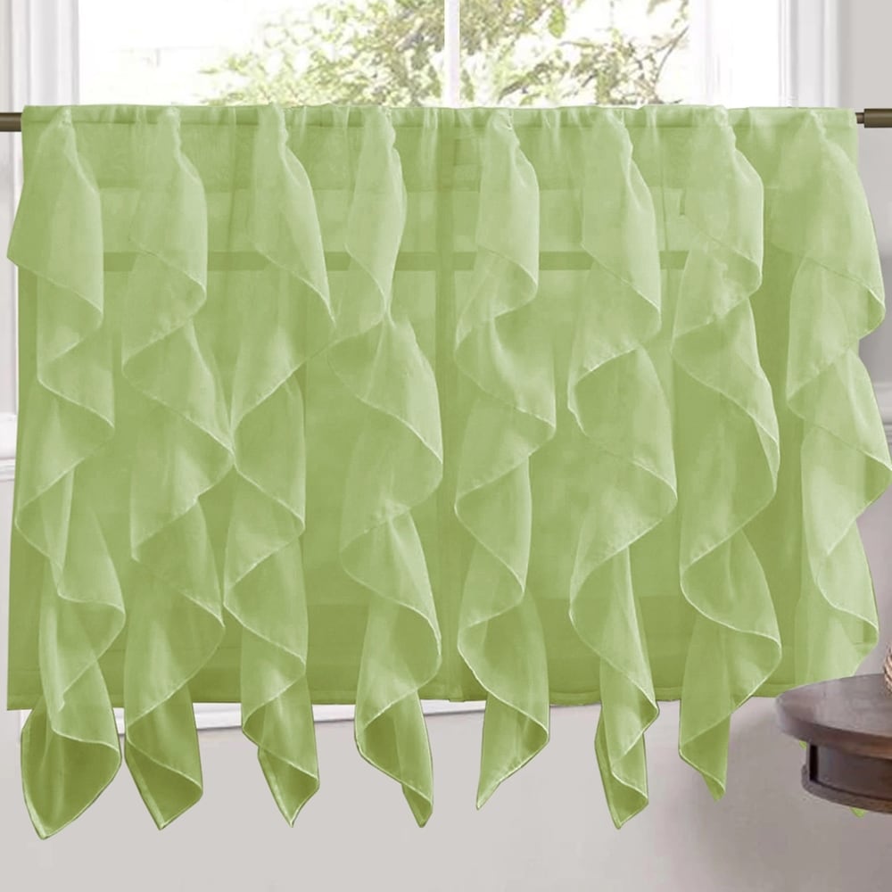 Sweet Home Collection Sage Vertical Ruffled Waterfall Valance and Curtain Tiers