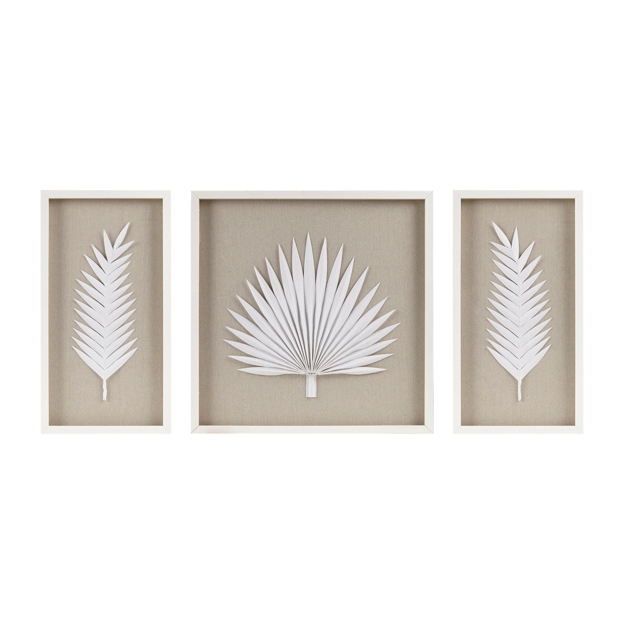 Madison Park Sabal Handmade Framed Rice Paper Palm Leaves 3-piece Shadowbox Wall Decor Set - Off White