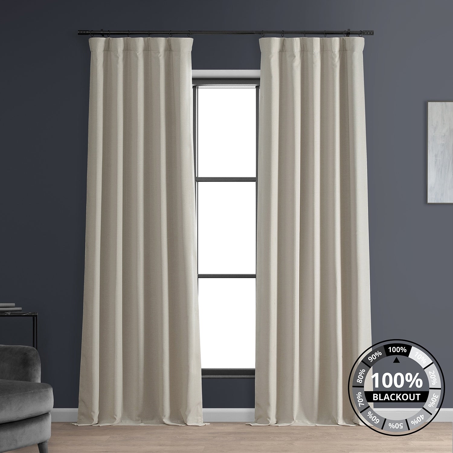 Exclusive Fabrics Faux Linen 100% Blackout Curtains Heat and Light Blocking - (1 Panel)