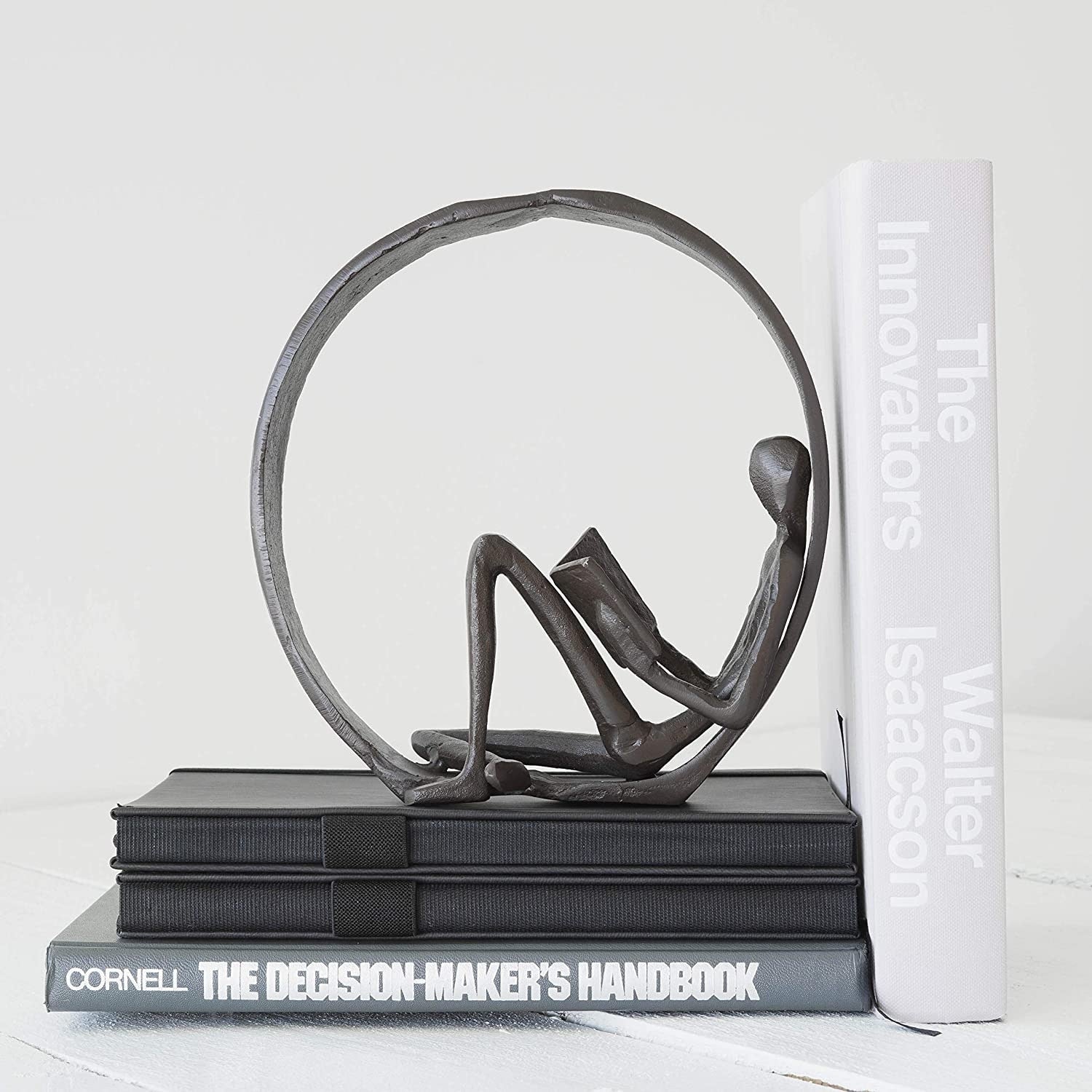 Danya B. Contemporary Encircled Reader Cast Iron Sculpture Statue - Male, Female, or Dual Bookend Options