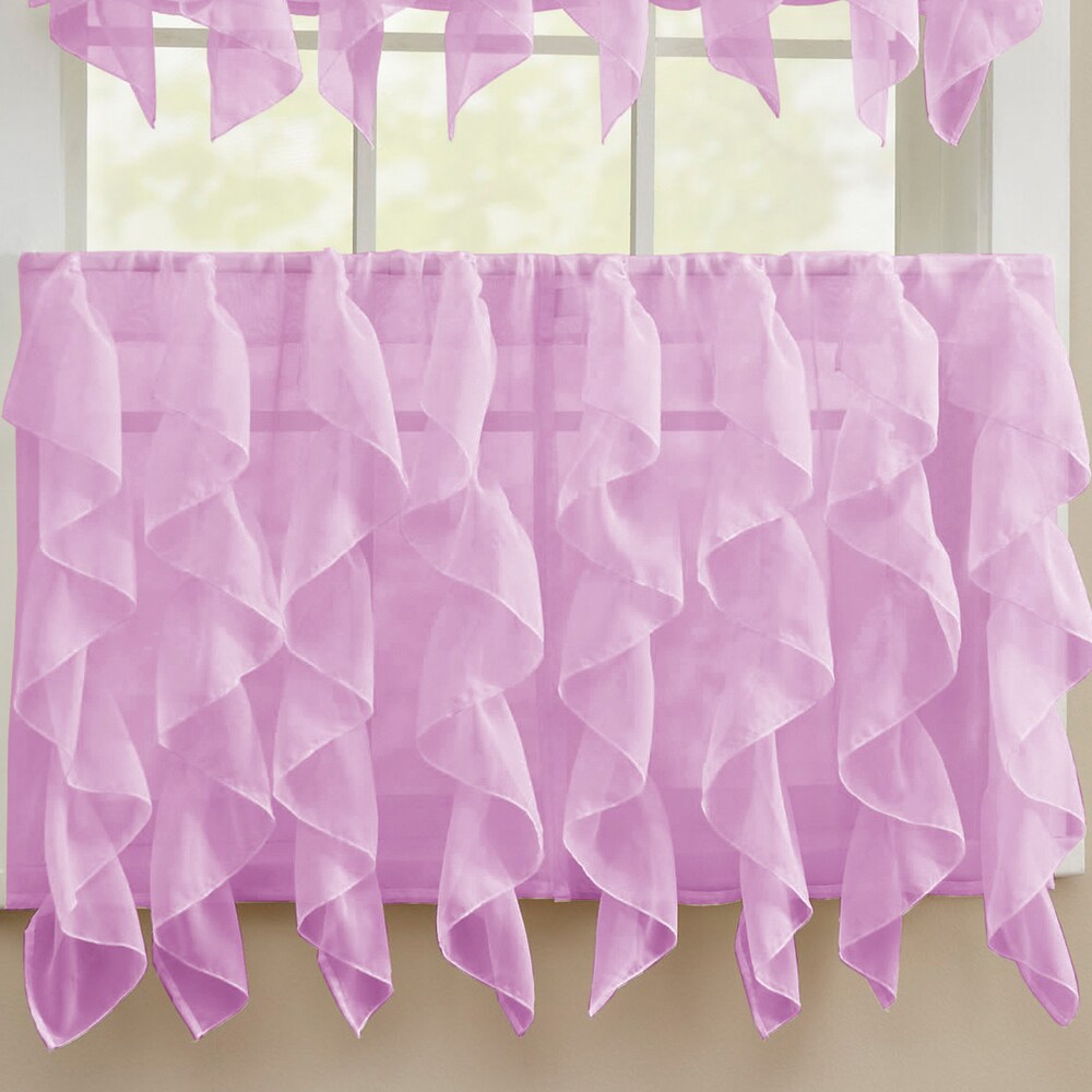 Chic Sheer Voile Vertical Ruffled Tier Window Curtain Valance and Tier