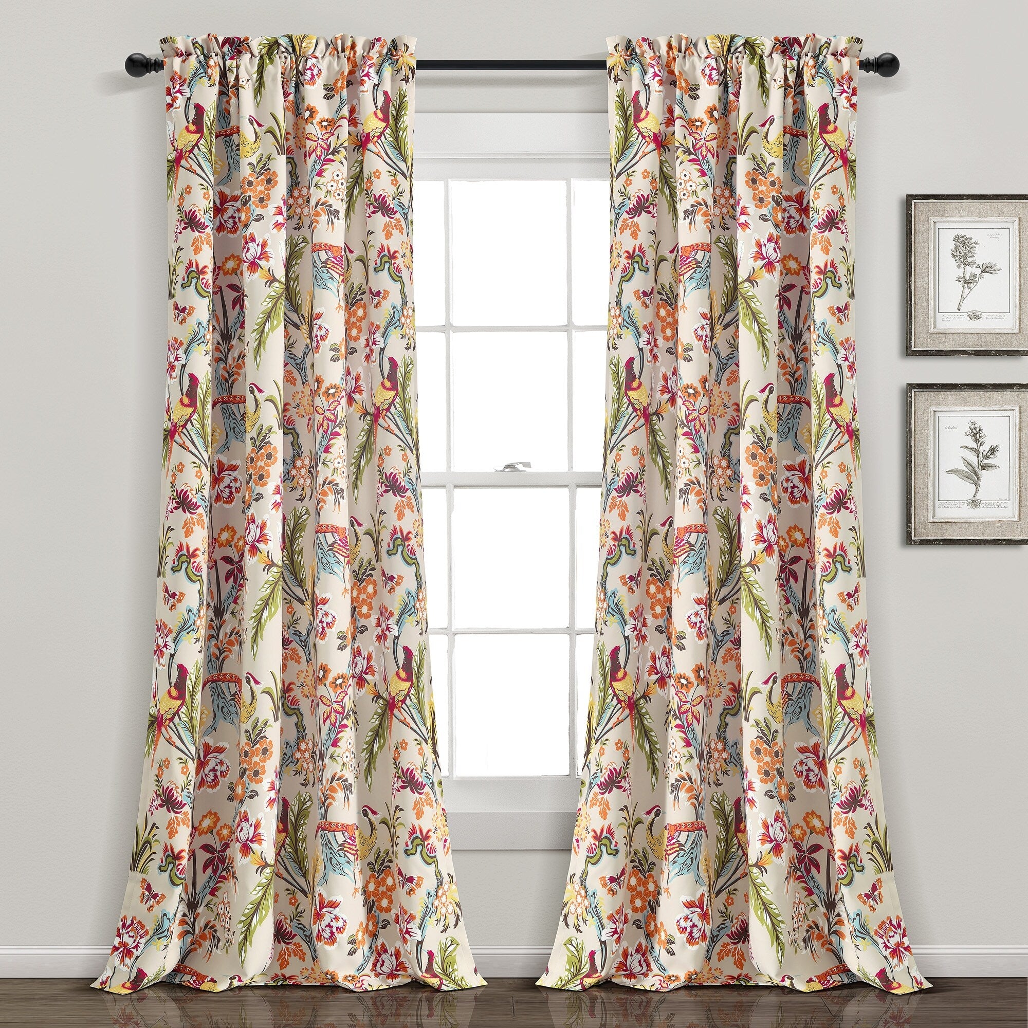 Lush Decor Dolores Light Filtering Floral Bird Print Curtain Pair Panels