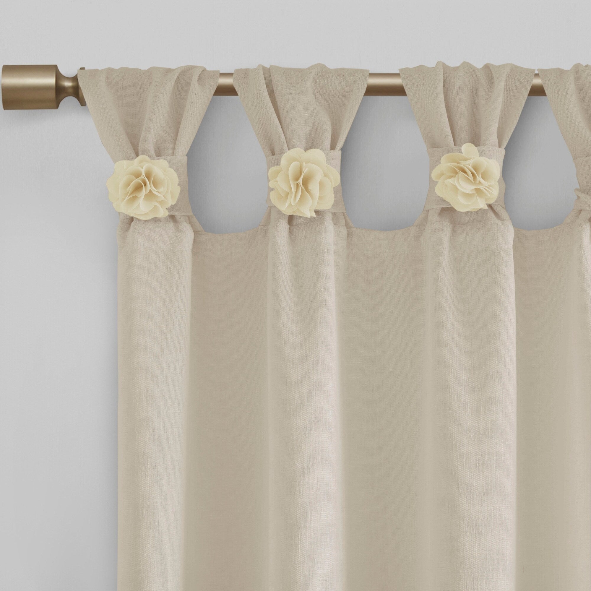 Madison Park Florah Floral Embellished Cuff Tab Top Solid Single Curtain Panel