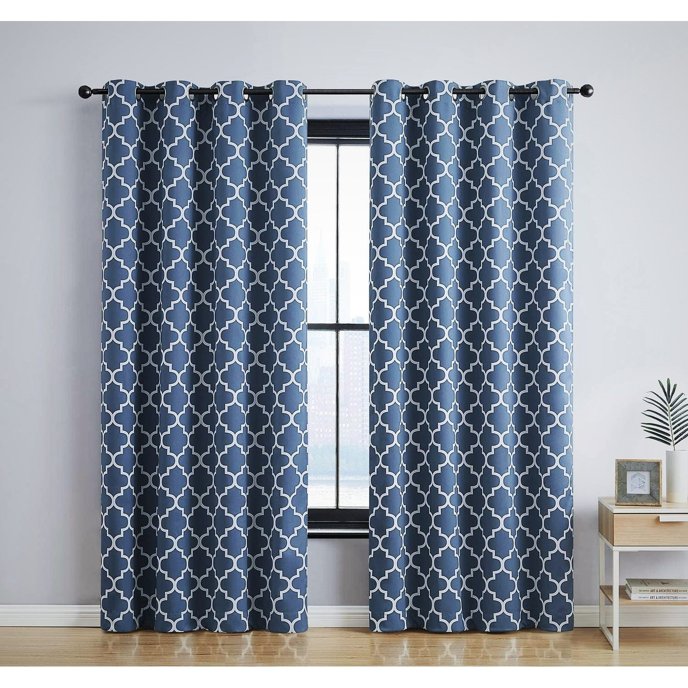 HLC.me Lattice Geometric Blackout Thermal Privacy Room Darkening Grommet Window Drapes Curtain Panels - Set of 2