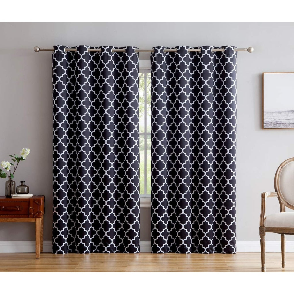 HLC.me Lattice Geometric Blackout Thermal Privacy Room Darkening Grommet Window Drapes Curtain Panels - Set of 2