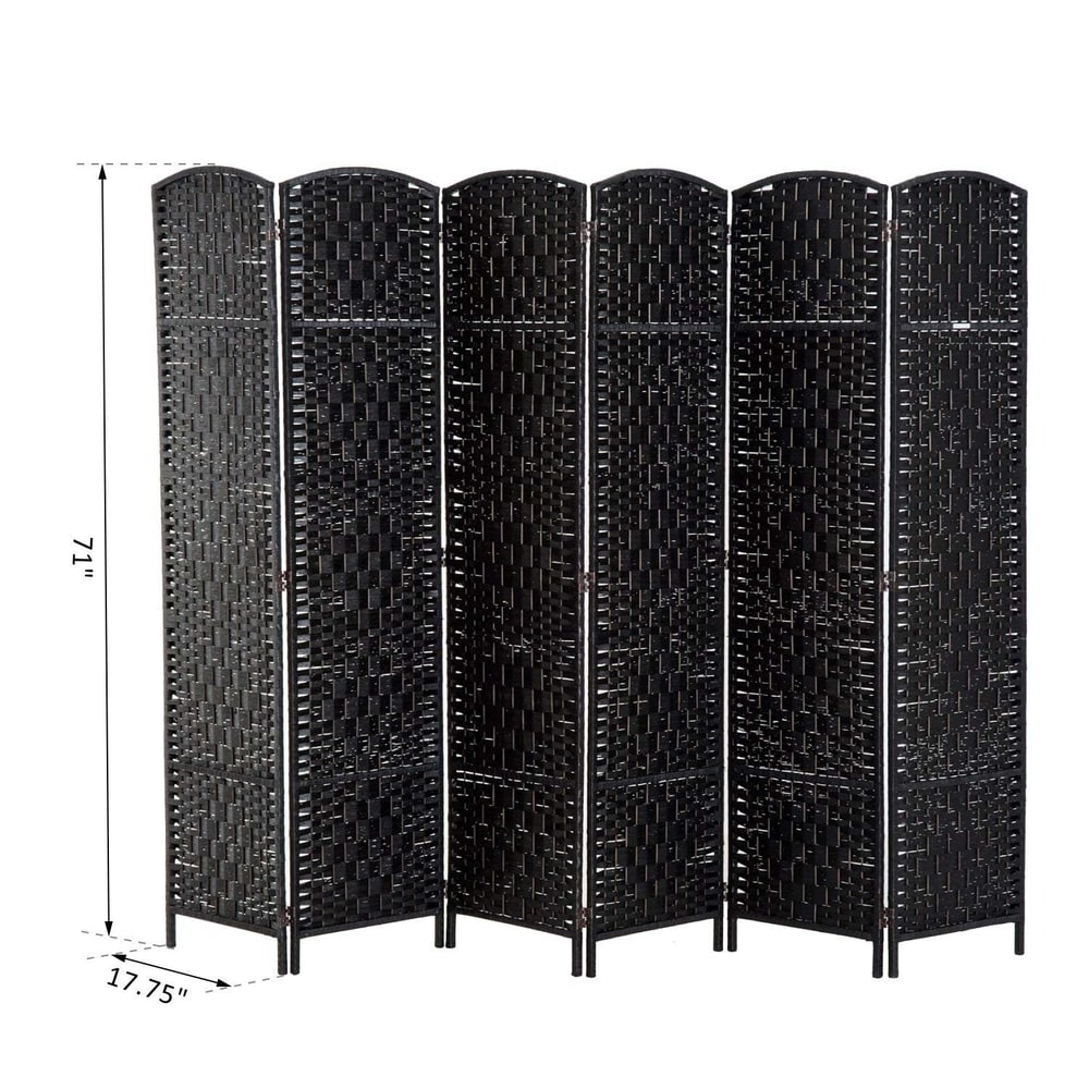 HomCom 6' Tall Wicker Weave Six Panel Room Divider Privacy Screen - Black Wood