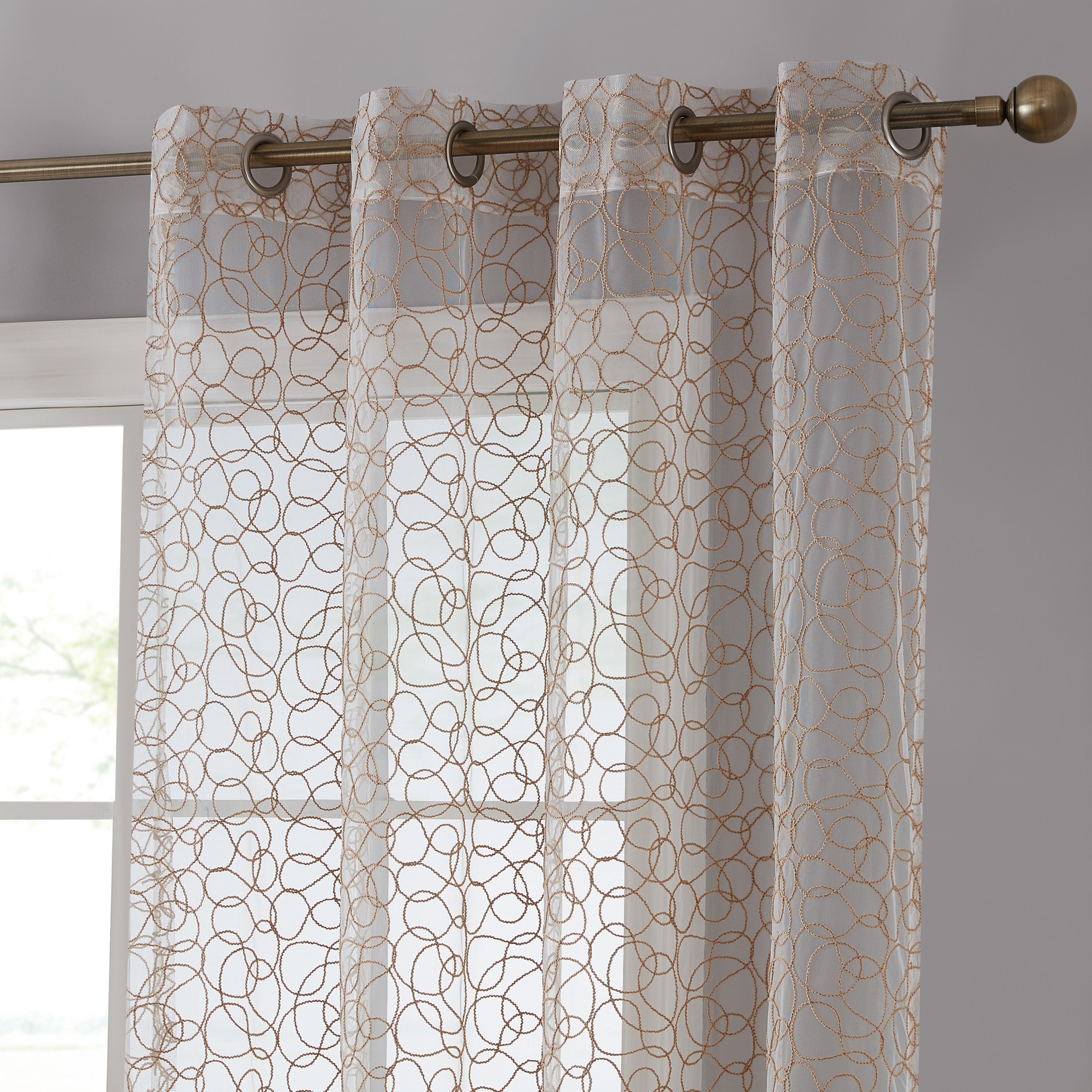 HLC.me Audrey Embroidered Premium Soft Decorative Sheer Voile Light Filtering Grommet Window Curtain Panels - Set of 2