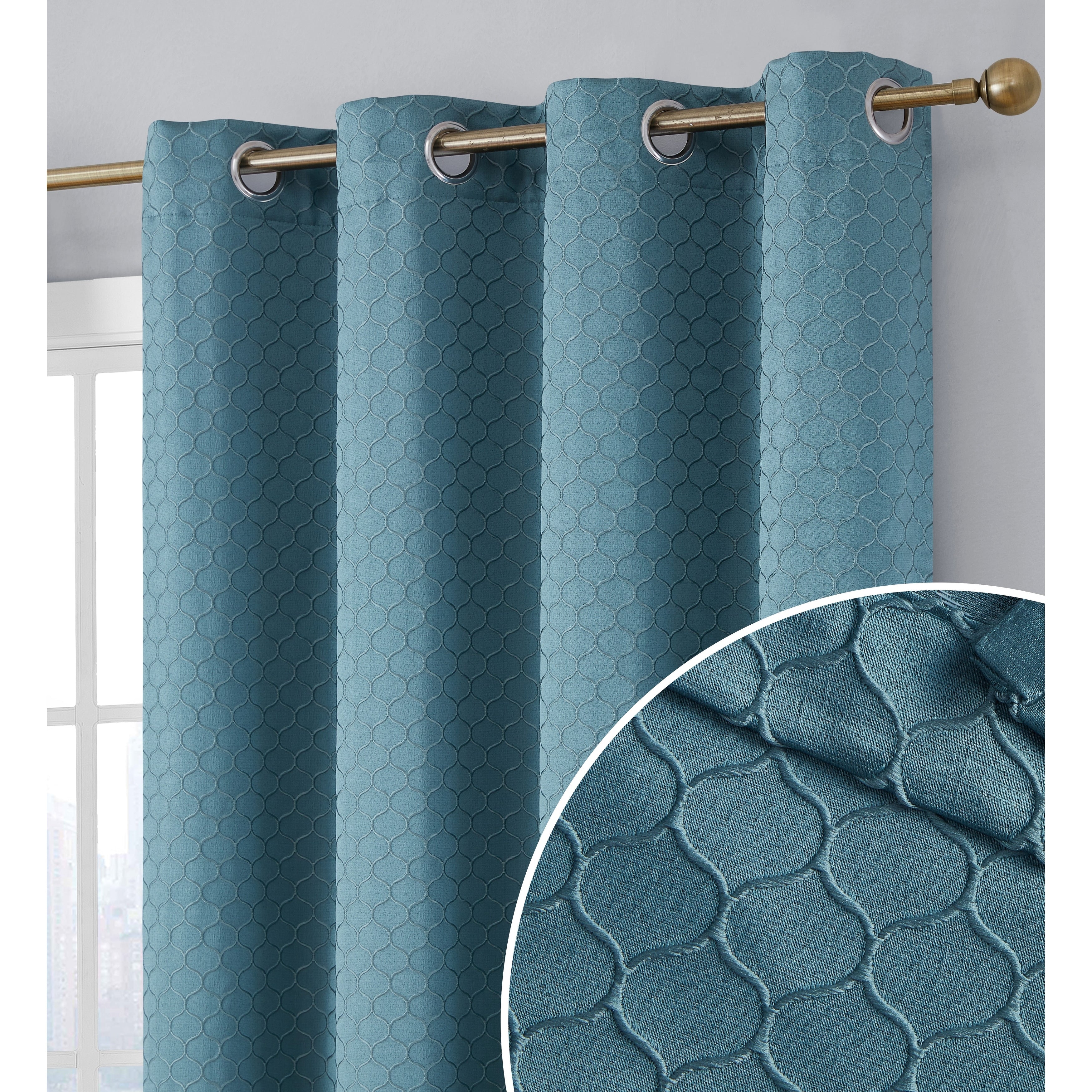 HLC.me Sienna Pattern 100% Complete Blackout Thermal Insulated Double Layer Window Curtain Grommet Panels, Set of 2