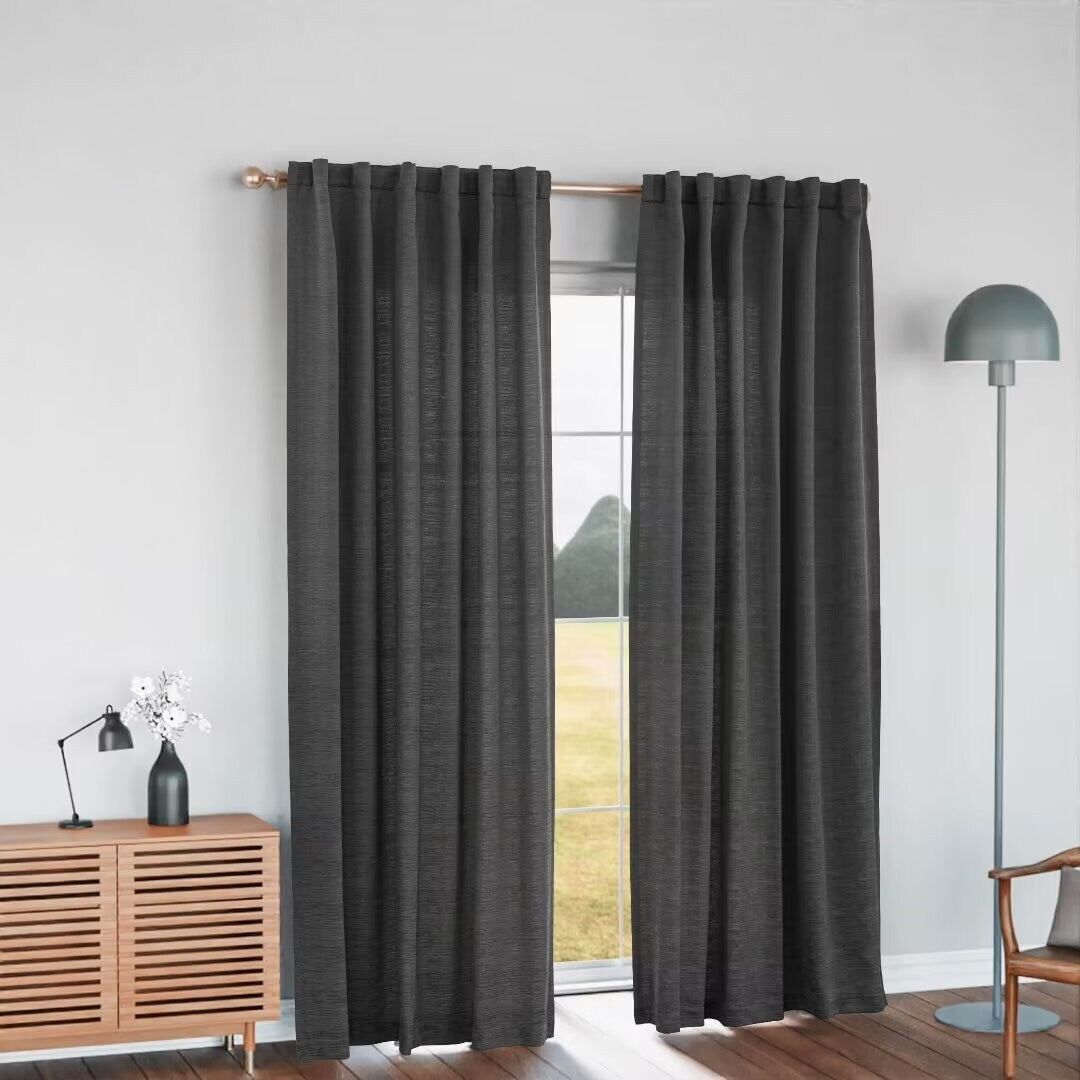 Cotton Blend Light Filtering Textured Back Tab/Rod Pocket Curtain Pair (Set of 2)