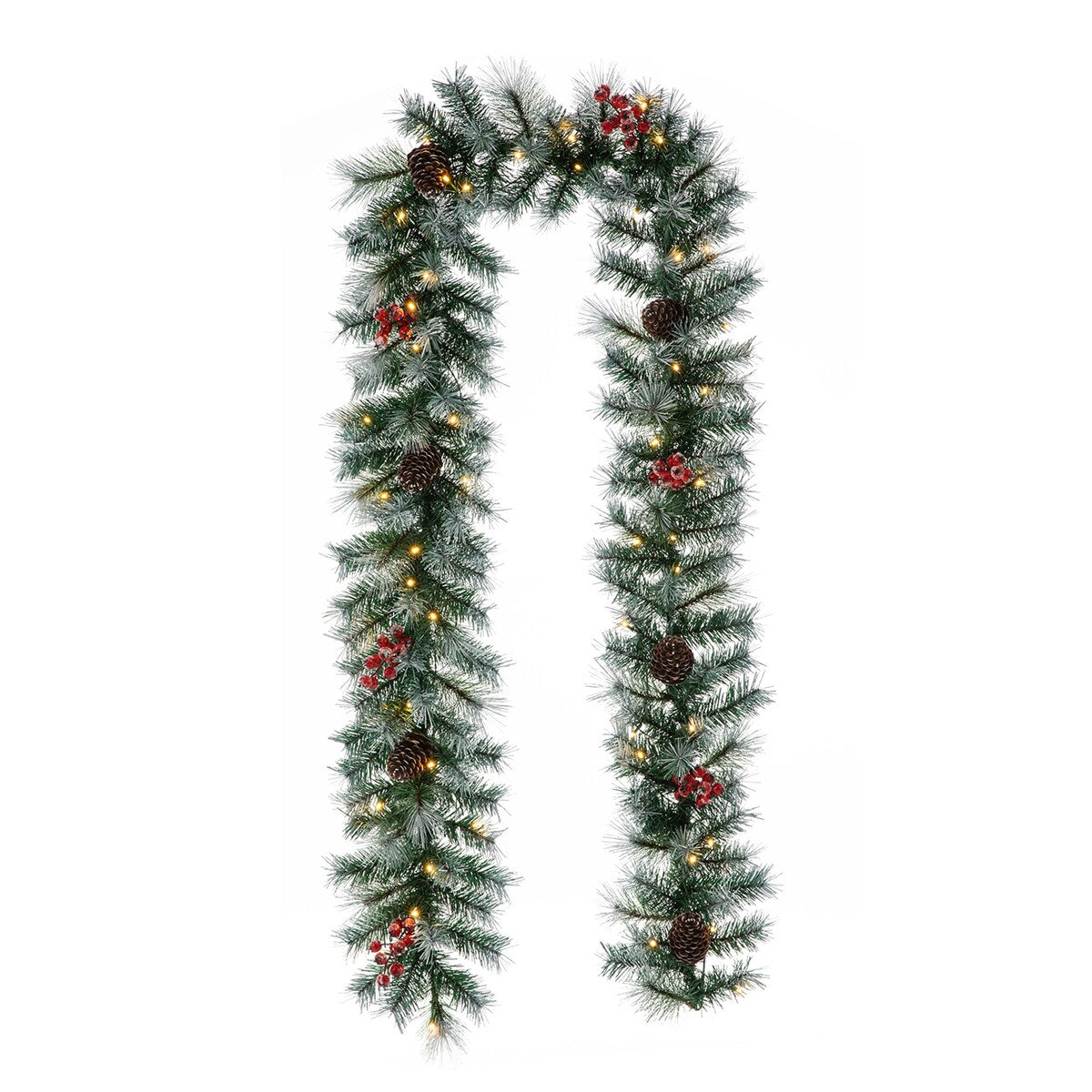 Glitzhome 9ft Pre-Lit Greenery Christmas Garland with 50 Warm White Lights(Includes Timer)