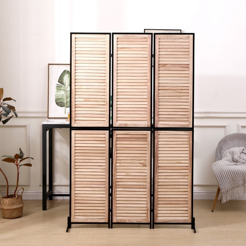 3 Panel Room Dividers and Folding Privacy Screen Natural Wooden Room Partitions