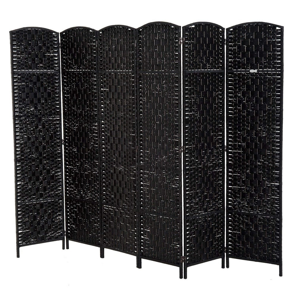 HomCom 6' Tall Wicker Weave Six Panel Room Divider Privacy Screen - Black Wood