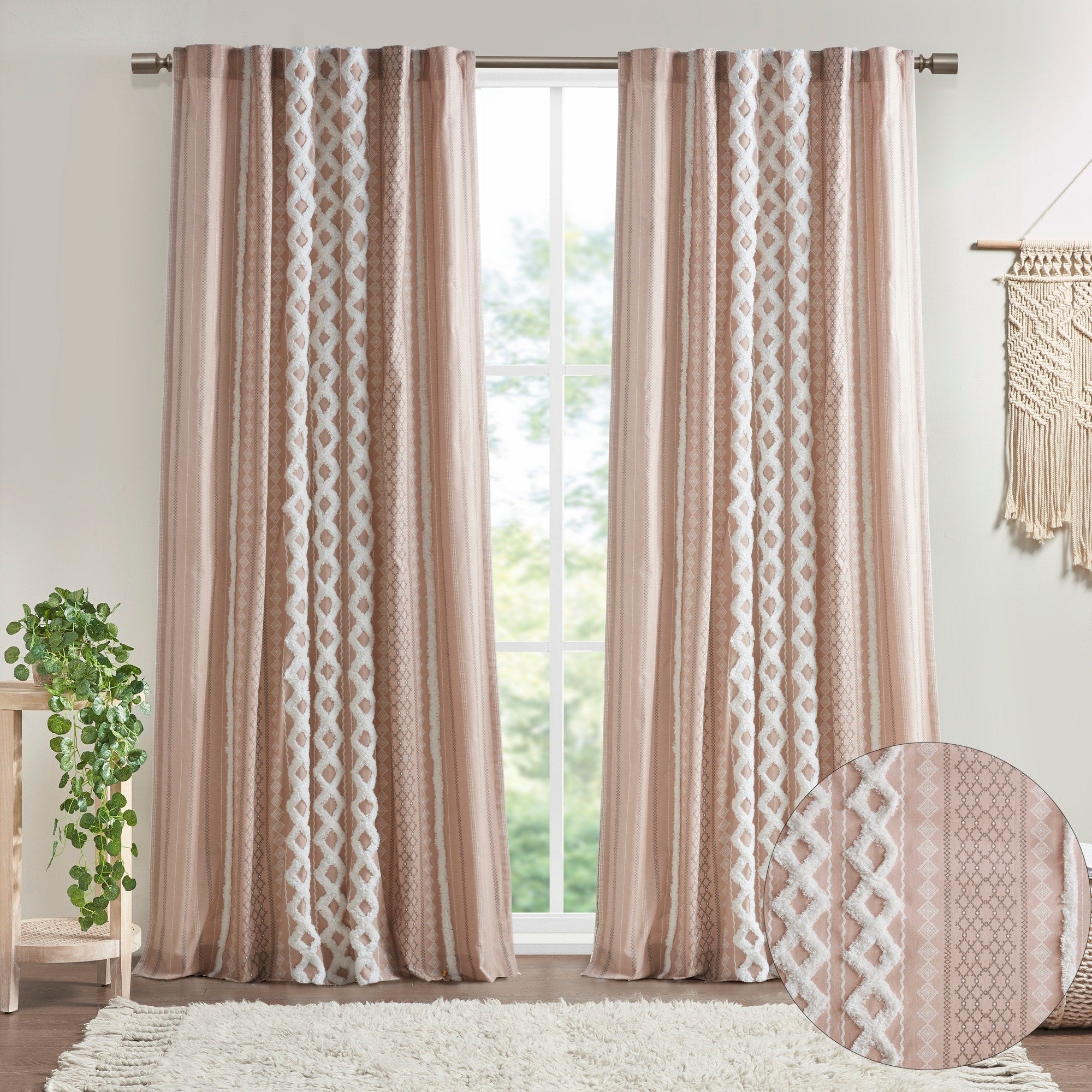 INK+IVY Imani Cotton Printed Curtain Panel with Chenille Stripe and Lining