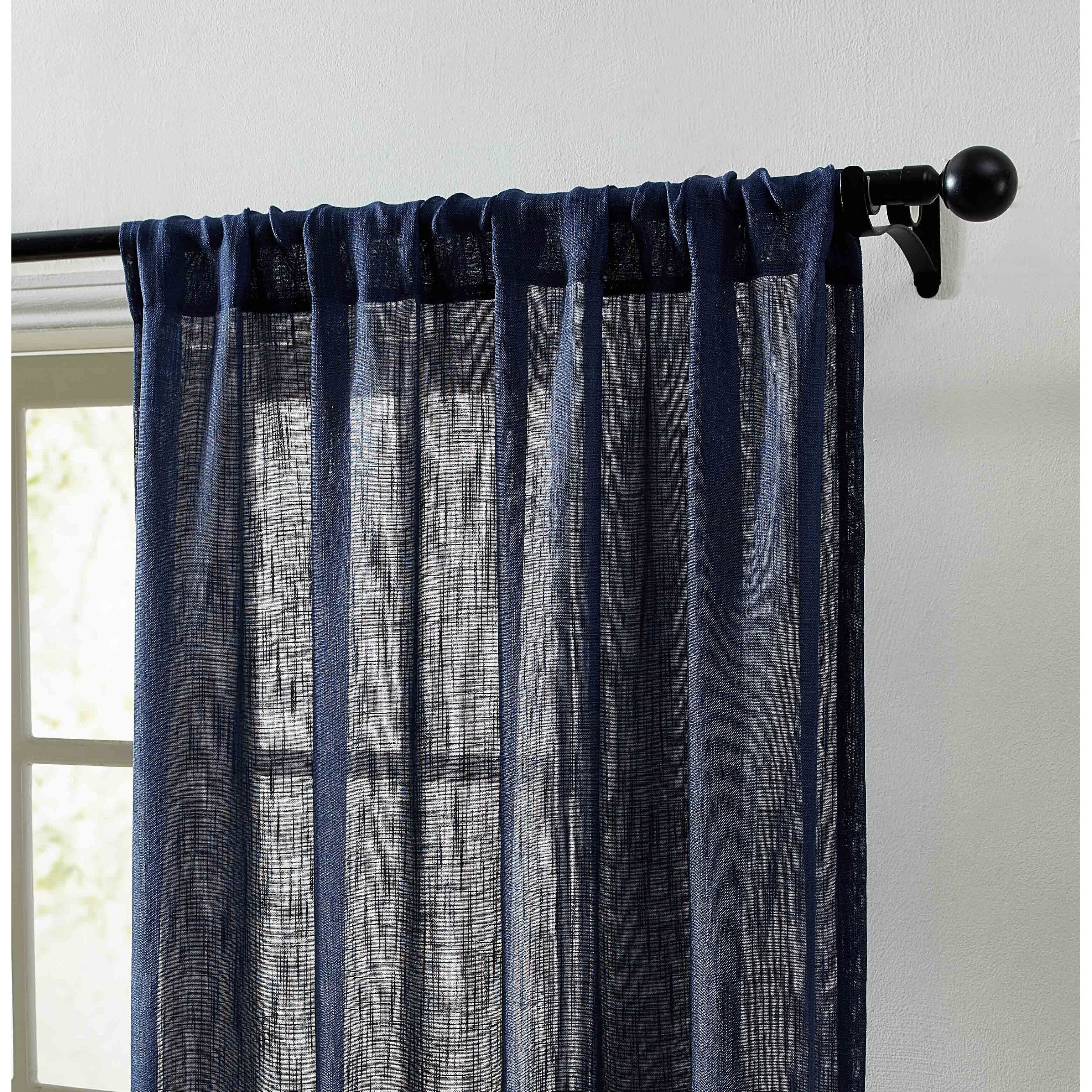 HLC.me Linda Faux Linen Textured Semi Sheer Privacy Sun Light Filtering Window Rod Pocket Curtains Panels, 2 Panel