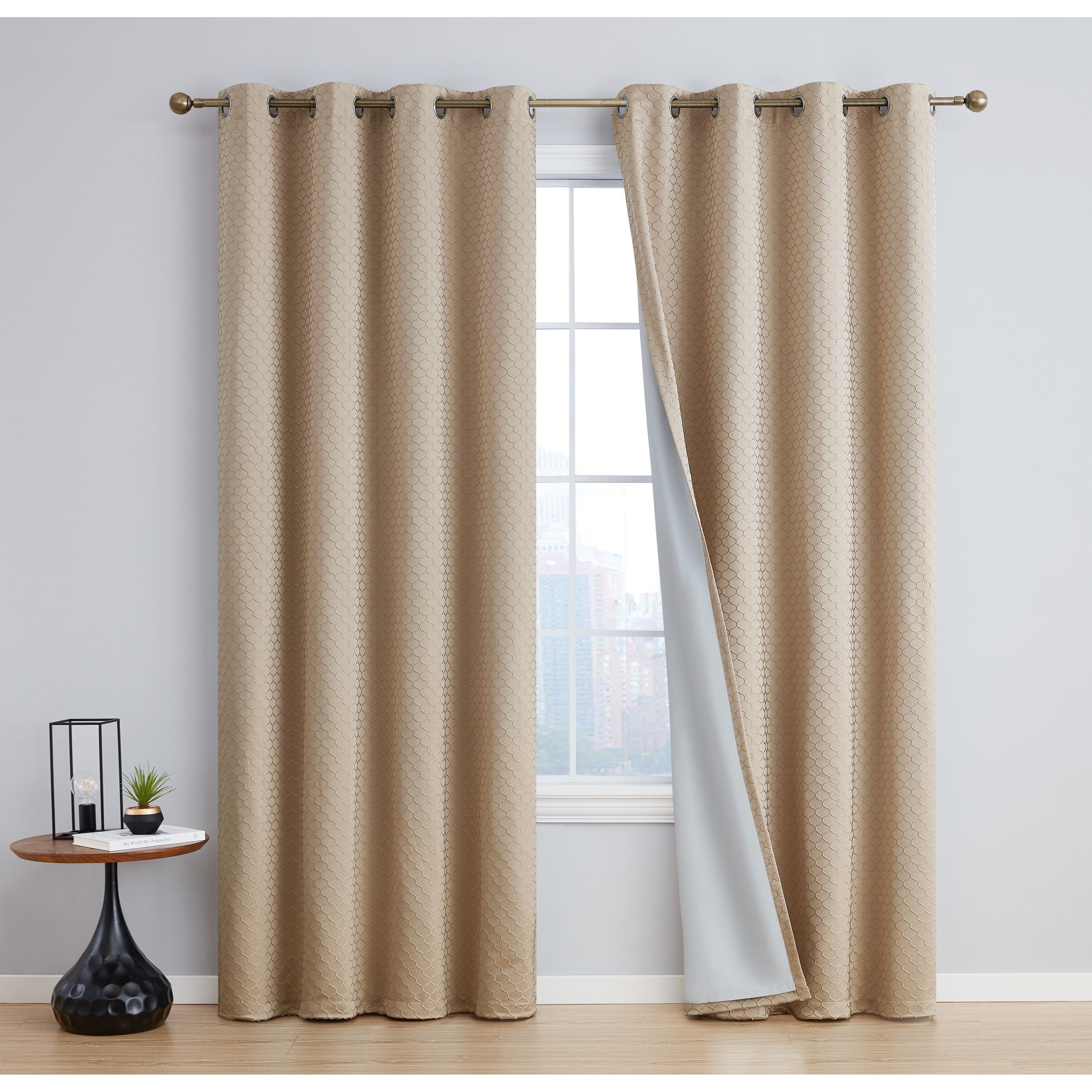 HLC.me Sienna Pattern 100% Complete Blackout Thermal Insulated Double Layer Window Curtain Grommet Panels, Set of 2