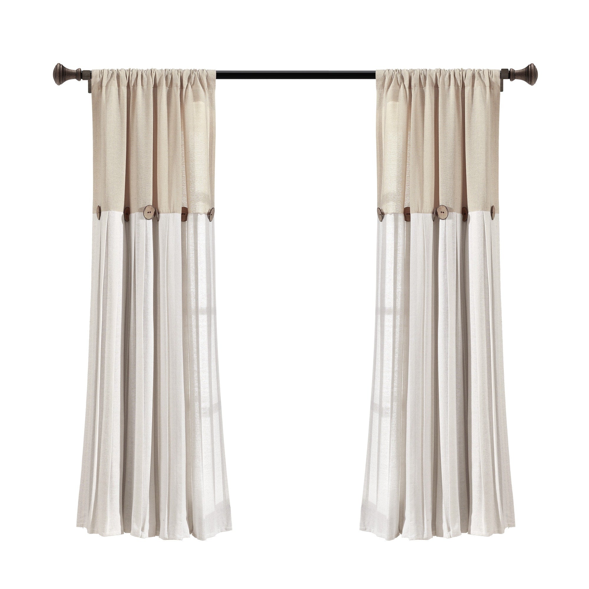 Lush Decor Linen Button Single Panel Window Curtain