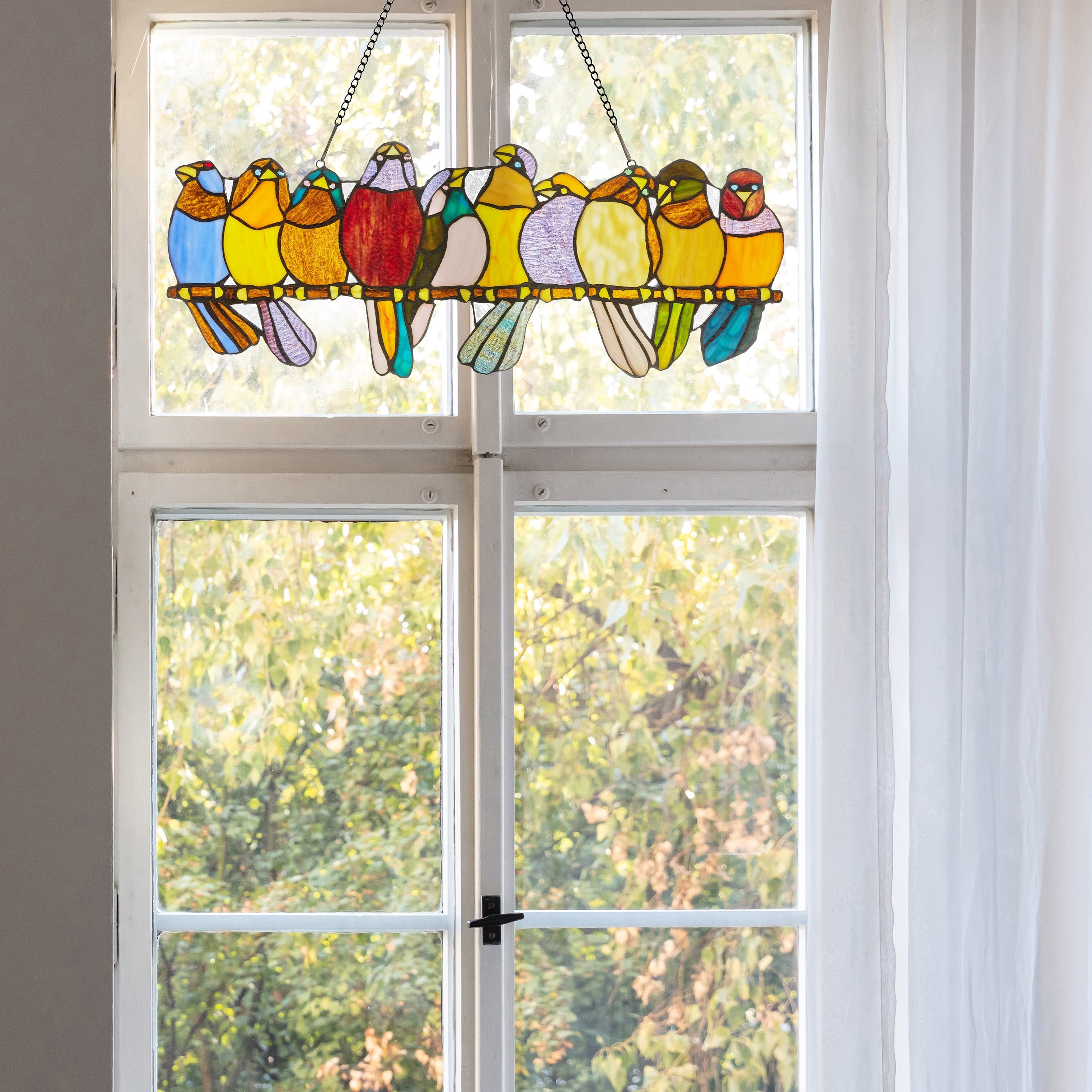 River of Goods Stained Glass 'Birds on Wire' 9.25-in. Window Panel - 24.25L x 0.25W x 9.5H