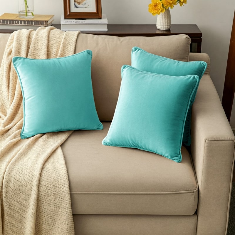 A1HC Set of 2 Luxurious Fine Soft Velvet Throw Pillow Covers Only, For Sofas, Beds, Vibrant Colors and Hidden Zipper