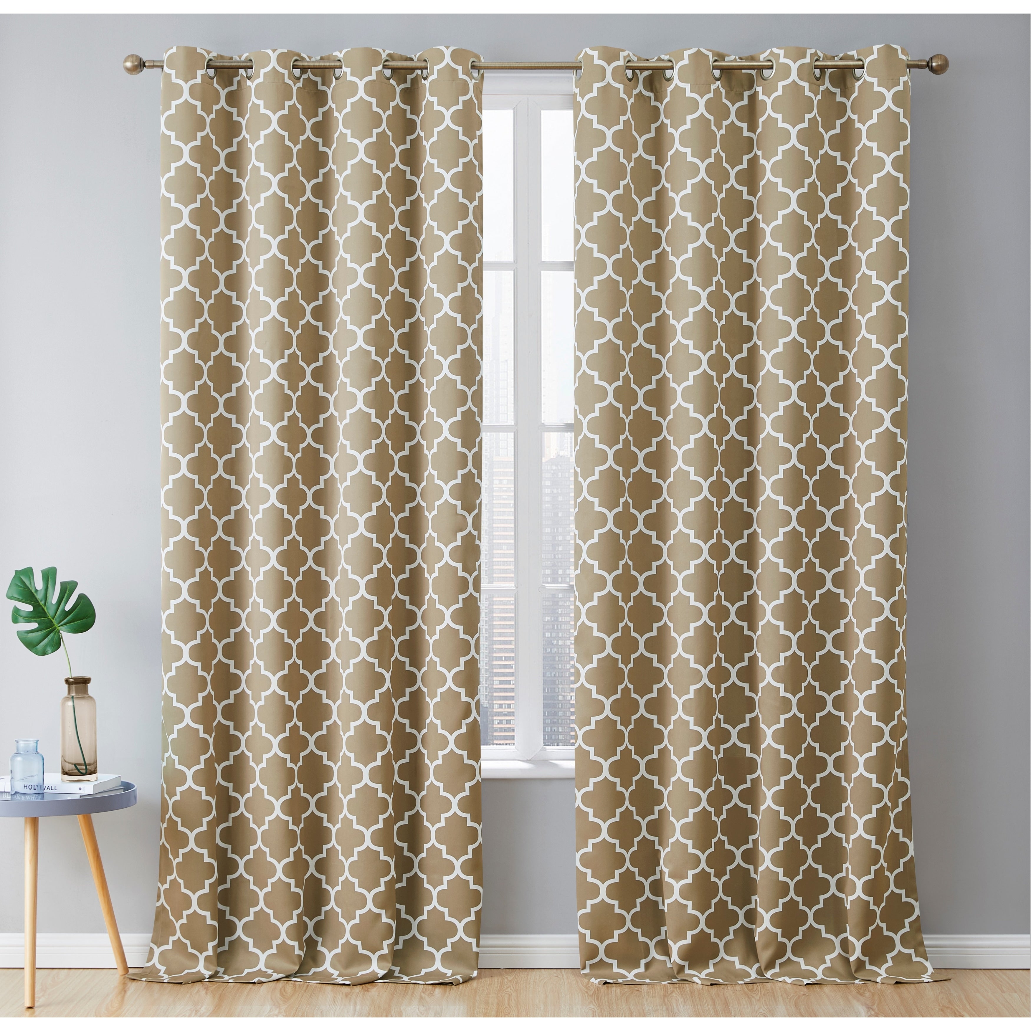 HLC.me Lattice Geometric Blackout Thermal Privacy Room Darkening Grommet Window Drapes Curtain Panels - Set of 2