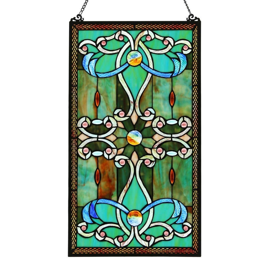 River of Goods Brandi's Tiffany Style Stained Glass Green 26-inch Window Panel - 15L x 0.25W x 26H