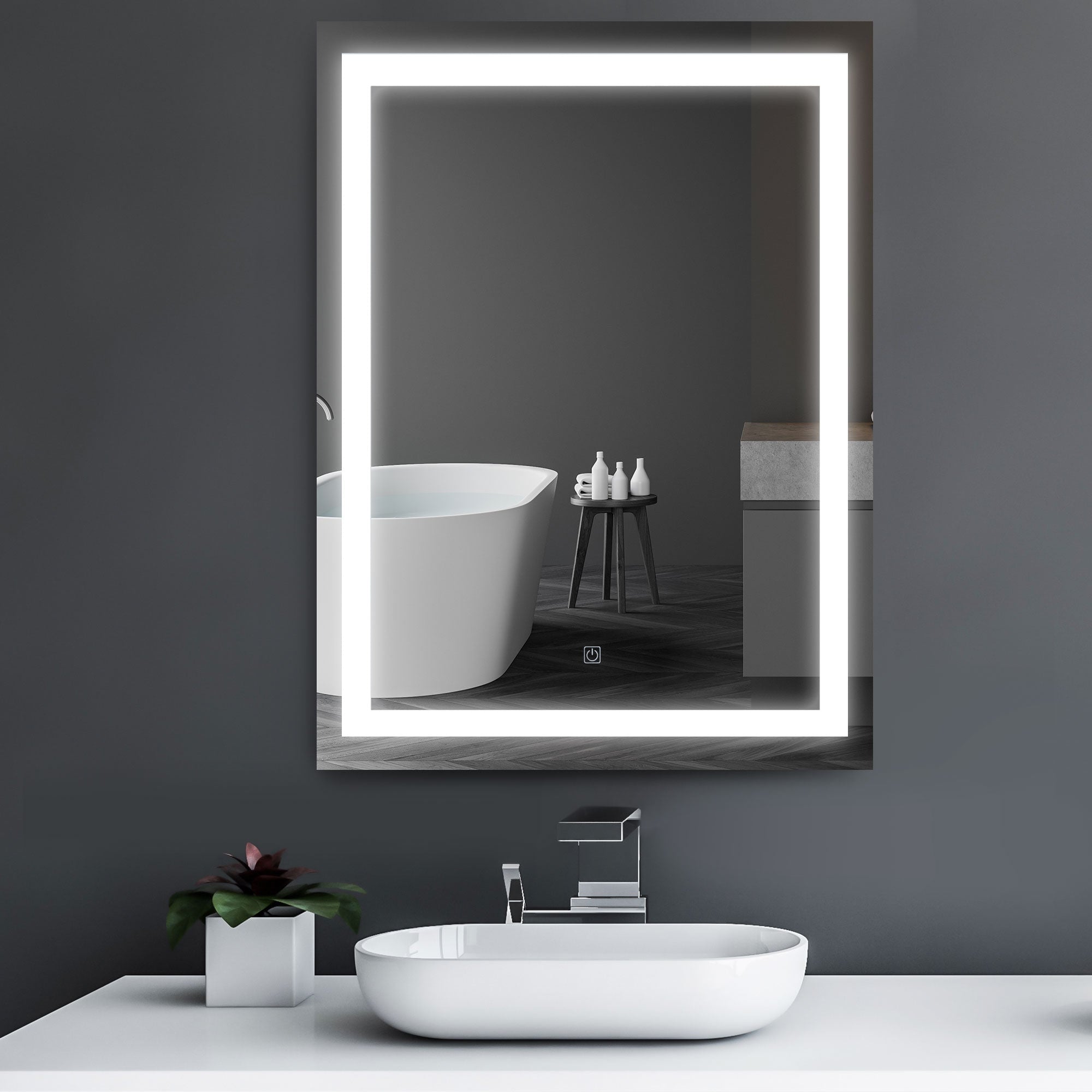 HOMCOM LED Wall Mount Bathroom Vanity Make Up Mirror w/Defogger - 36 x 28 - 36L x 28W