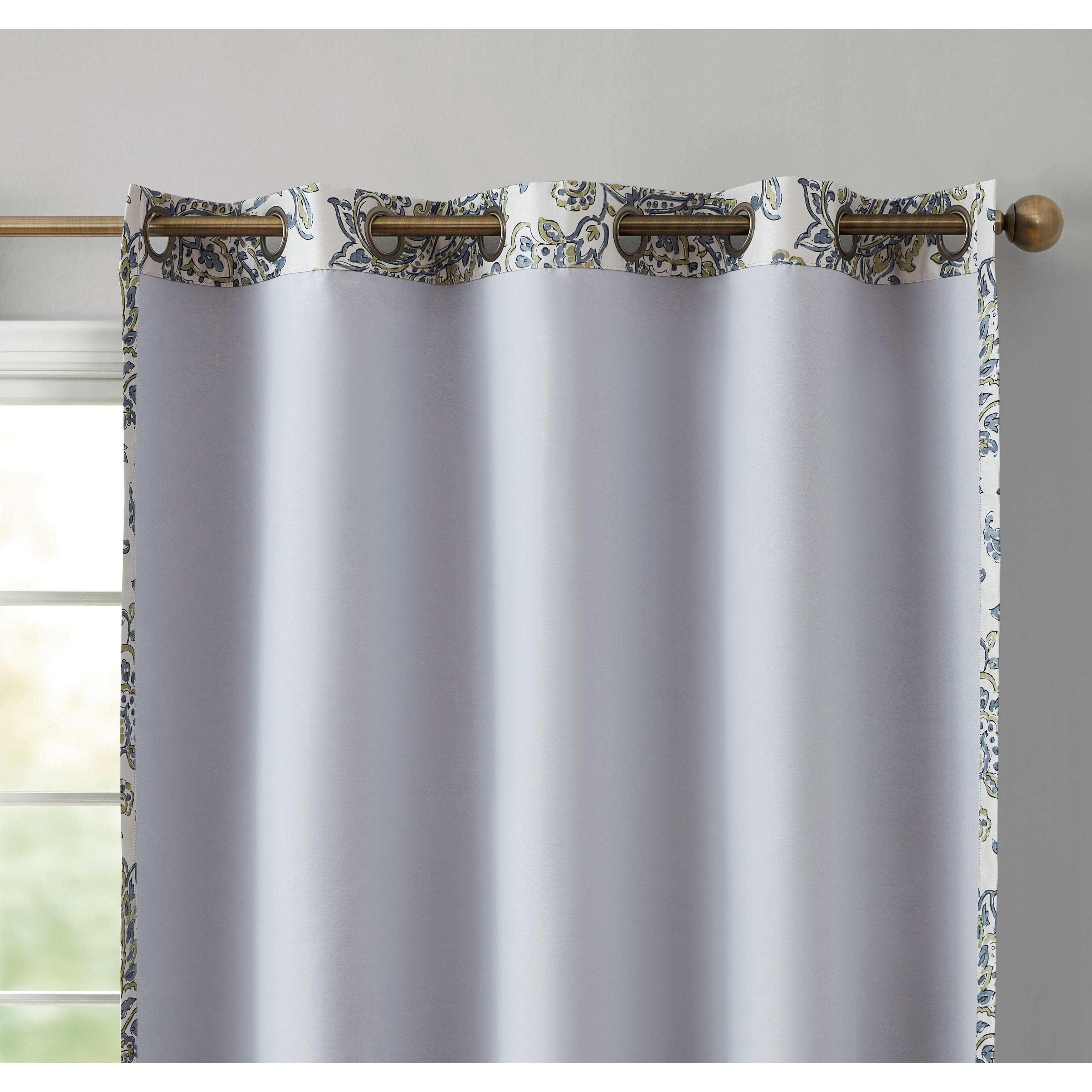 HLC.me Amalfi Paisley Faux Silk 100% Blackout Room Darkening Thermal Energy Efficient Curtain Grommet Panels, 2 Panels