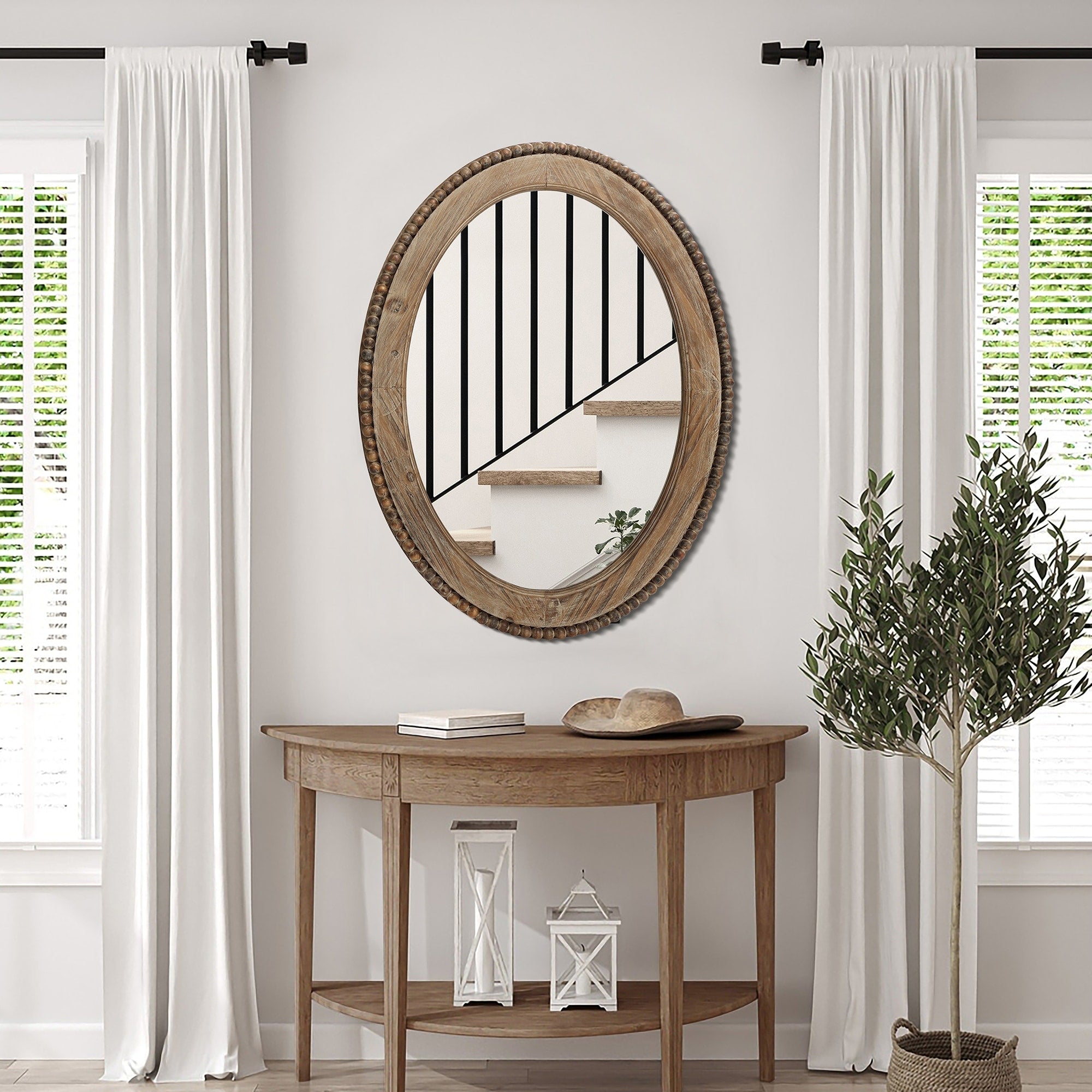 Cameo Wood Framed 32-Inch Oval Wall Mirror, Bathroom Wall Mirror - 31.89 H x 24 W x 1.26 D