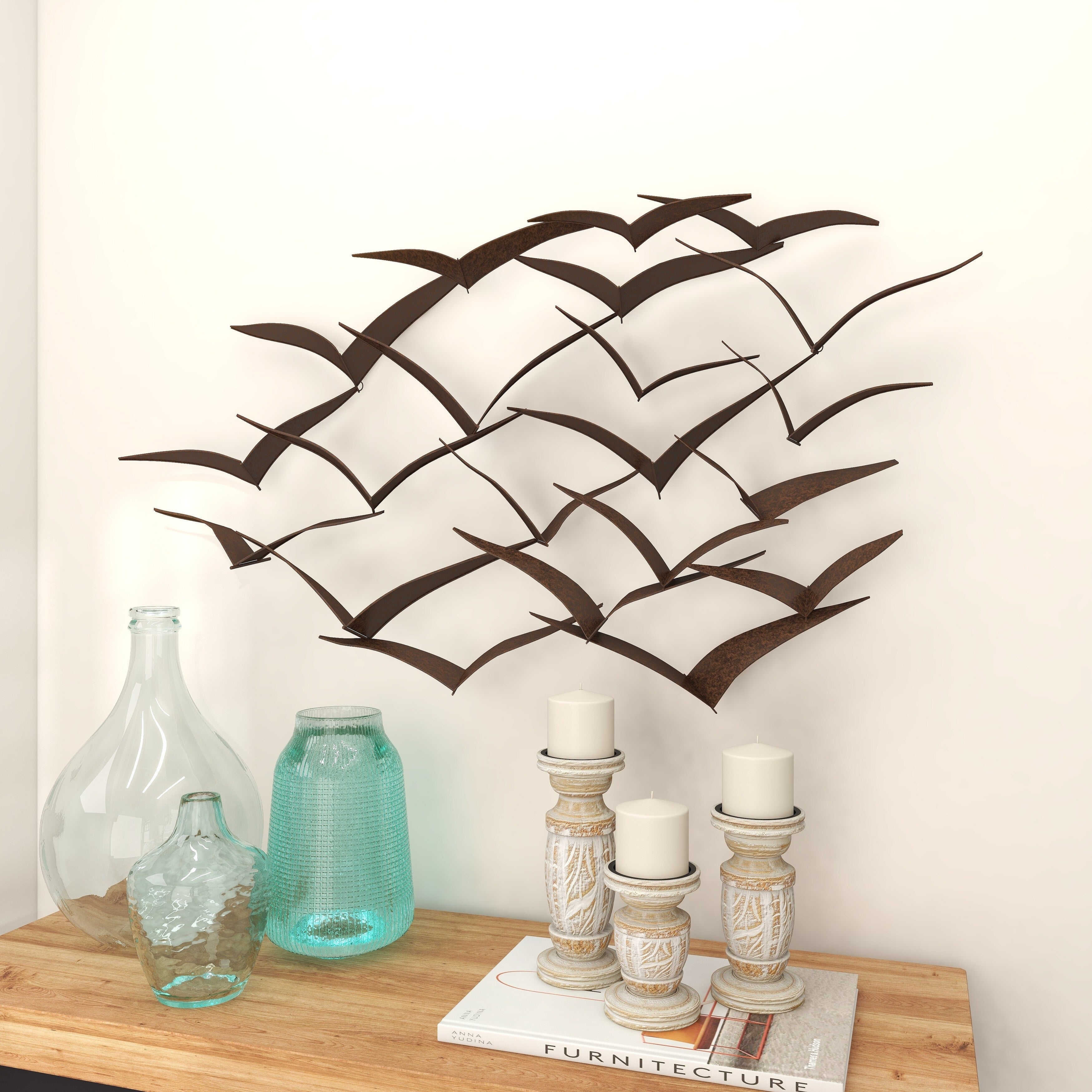 Benzara Metal Flock of Flying Birds Wall Decor, Black