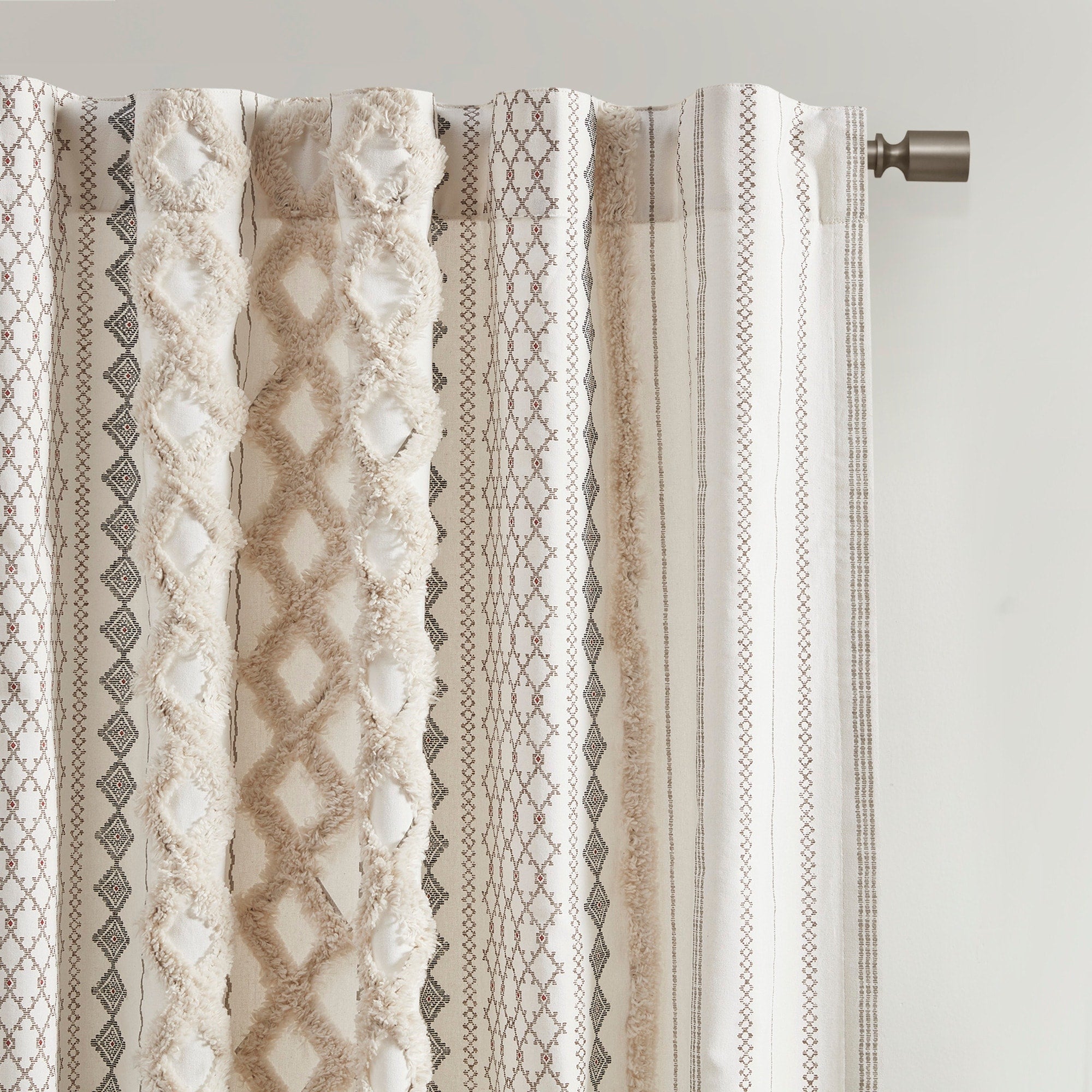 INK+IVY Imani Cotton Printed Curtain Panel with Chenille Stripe and Lining