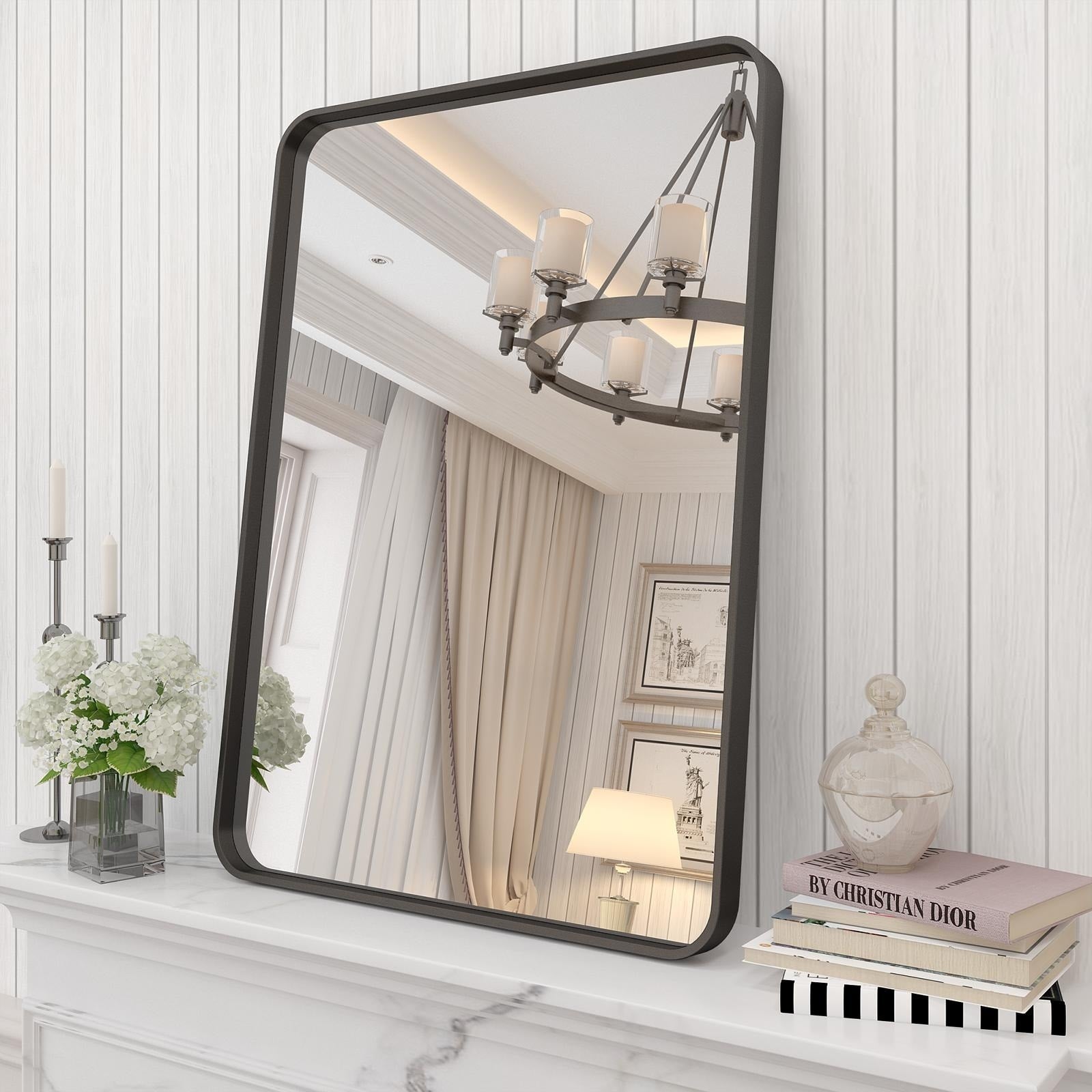 Apmir Metal Frame Tempered Glass Bathroom Vanity Mirror for Wall, Cloakroom, Bedroom