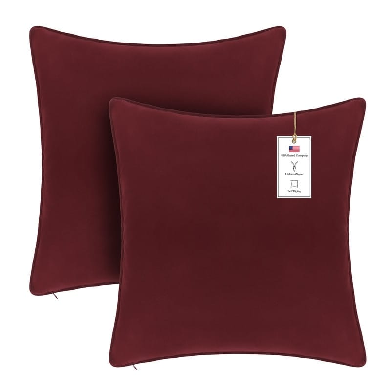 A1HC Set of 2 Luxurious Fine Soft Velvet Throw Pillow Covers Only, For Sofas, Beds, Vibrant Colors and Hidden Zipper