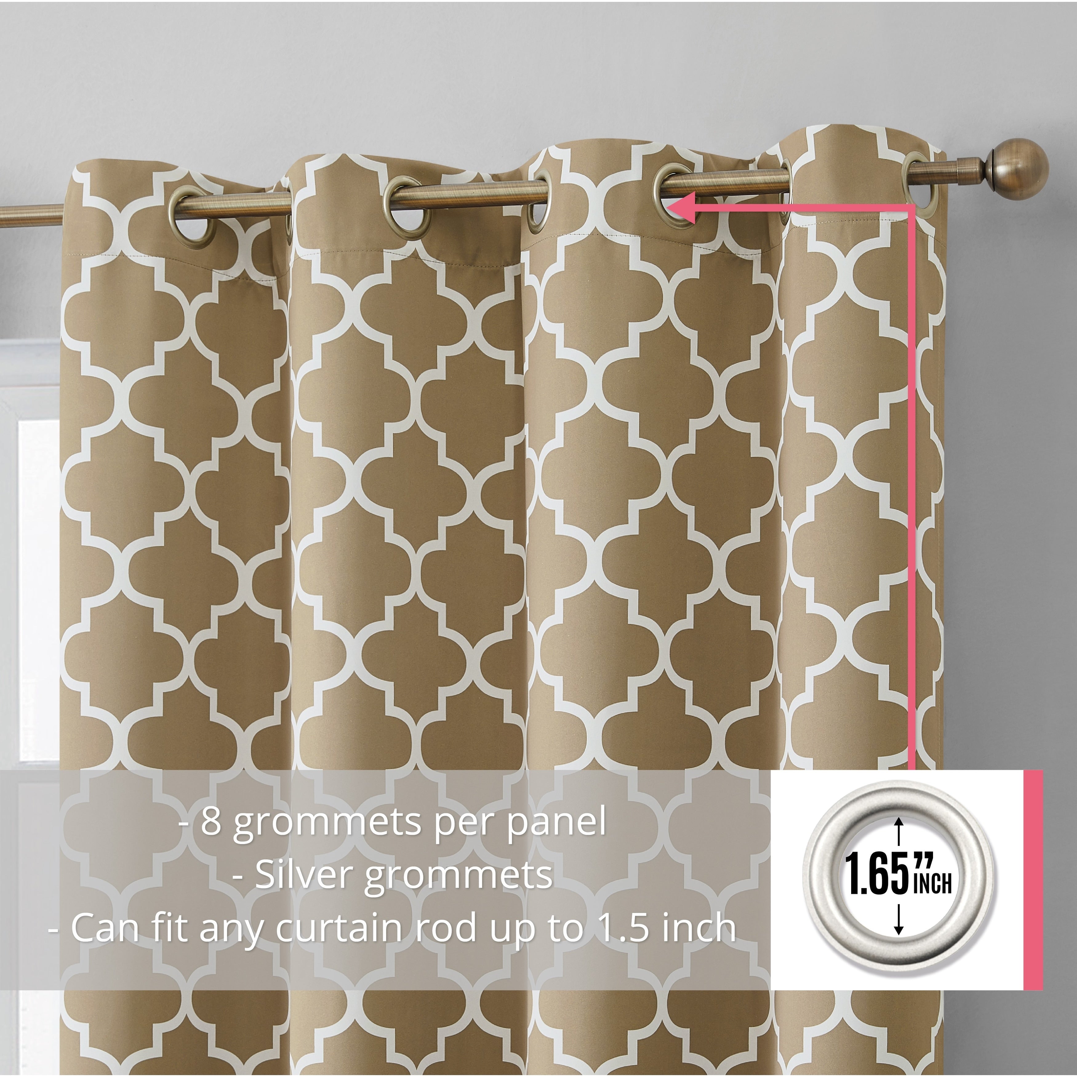 HLC.me Lattice Geometric Blackout Thermal Privacy Room Darkening Grommet Window Drapes Curtain Panels - Set of 2